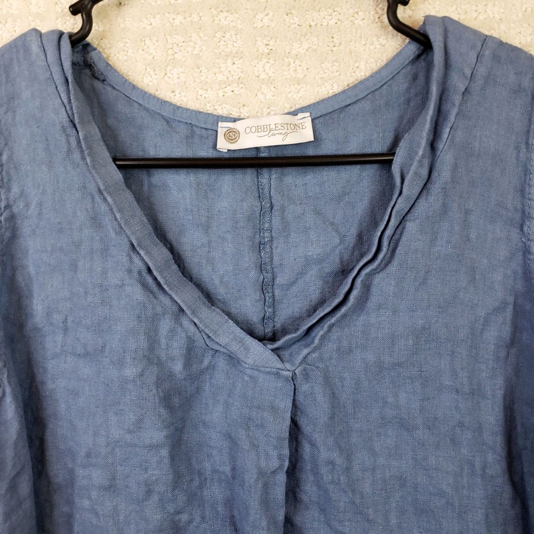 Vintage Cobblestone Living Top Womens XL Blue 100% Linen Italy Boat Neck Sleeveless Tunic Boho Beach Linen Blouse Vintage? No Size XL / US 12-14 / IT 48-50 - 3 Thumbnail