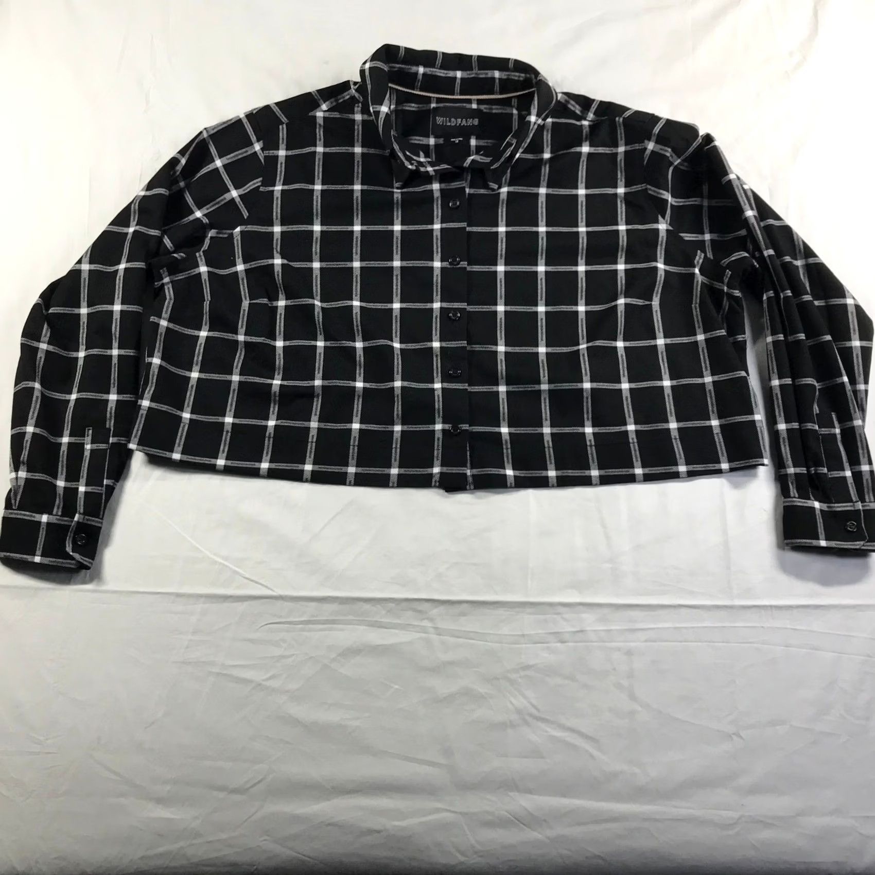 Wildfang Wildfang Black White Plaid Cropped Button Up Shirt Long Sleeve 1X Size XL / US 12-14 / IT 48-50 - 7 Thumbnail