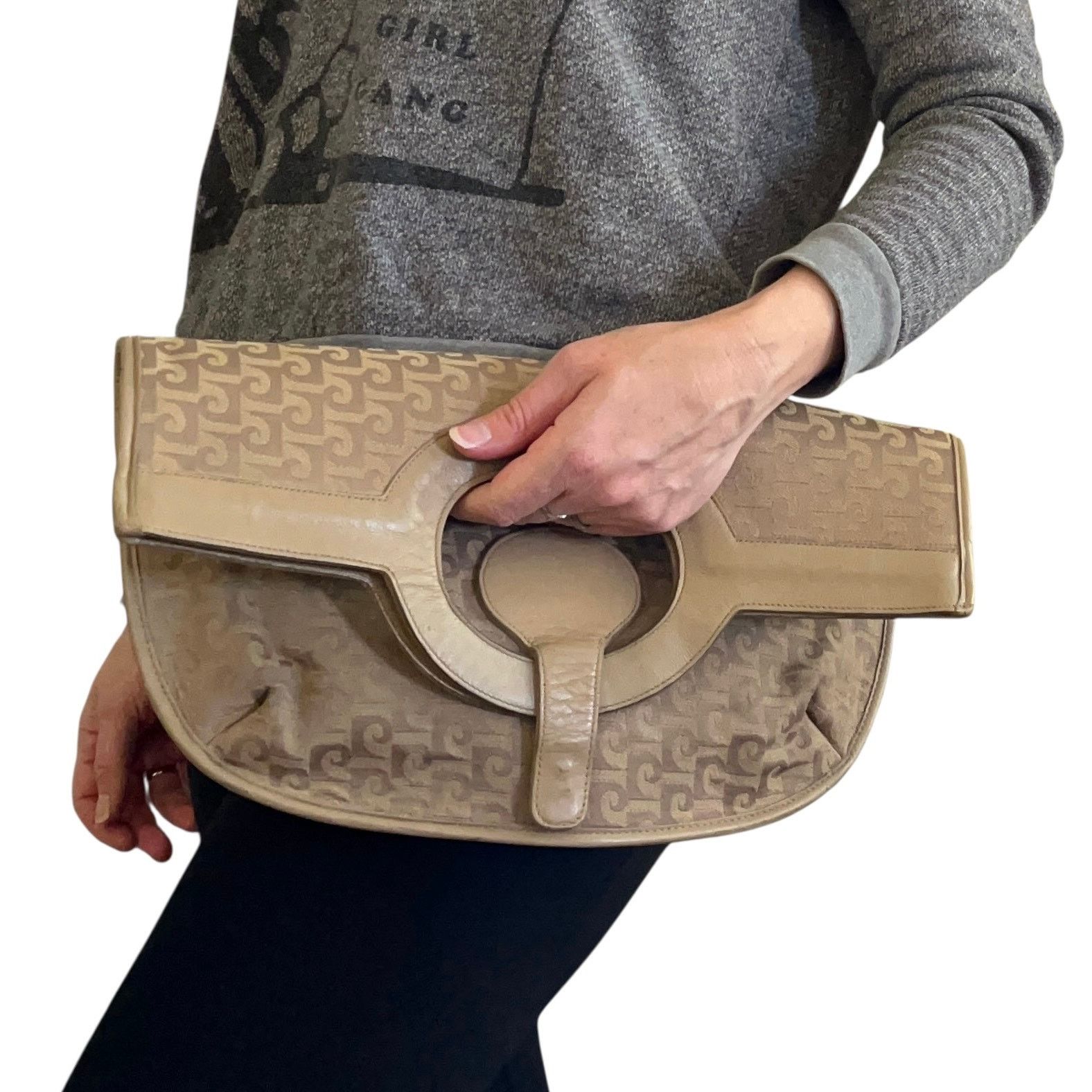 Pierre Cardin × Vintage Pierre Cardin Vintage Jacquard Beige Leather Foldover Tote Size ONE SIZE - 2 Thumbnail