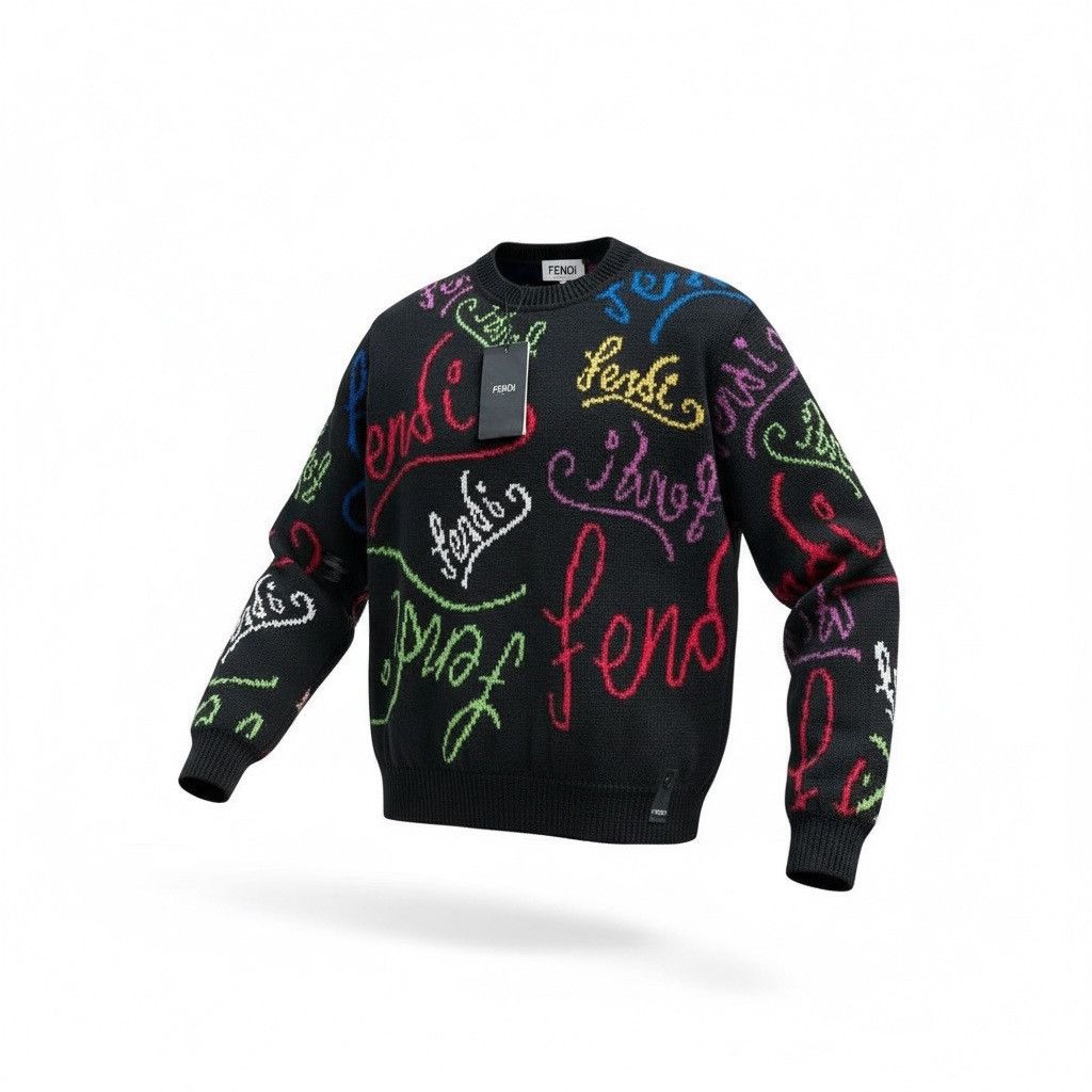 Fendi Fendi Artist Allover Knit Crewneck Sweater – FW21 Size US S / EU 44-46 / 1 - 1 Thumbnail