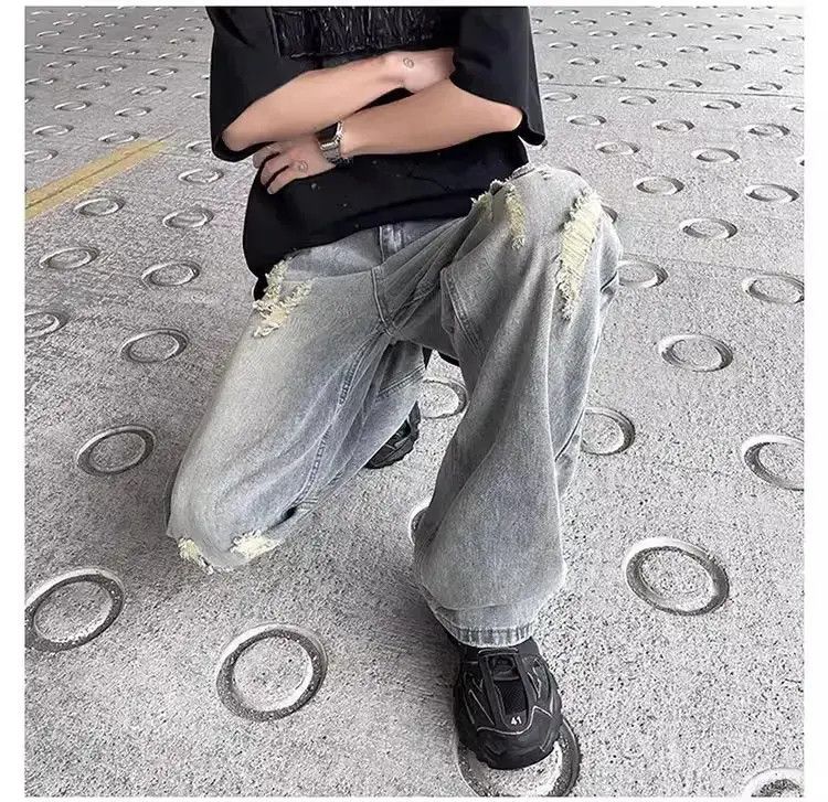 Japanese Brand Retro washed straight leg casual distressed jeans Size US 32 / EU 48 - 6 Thumbnail