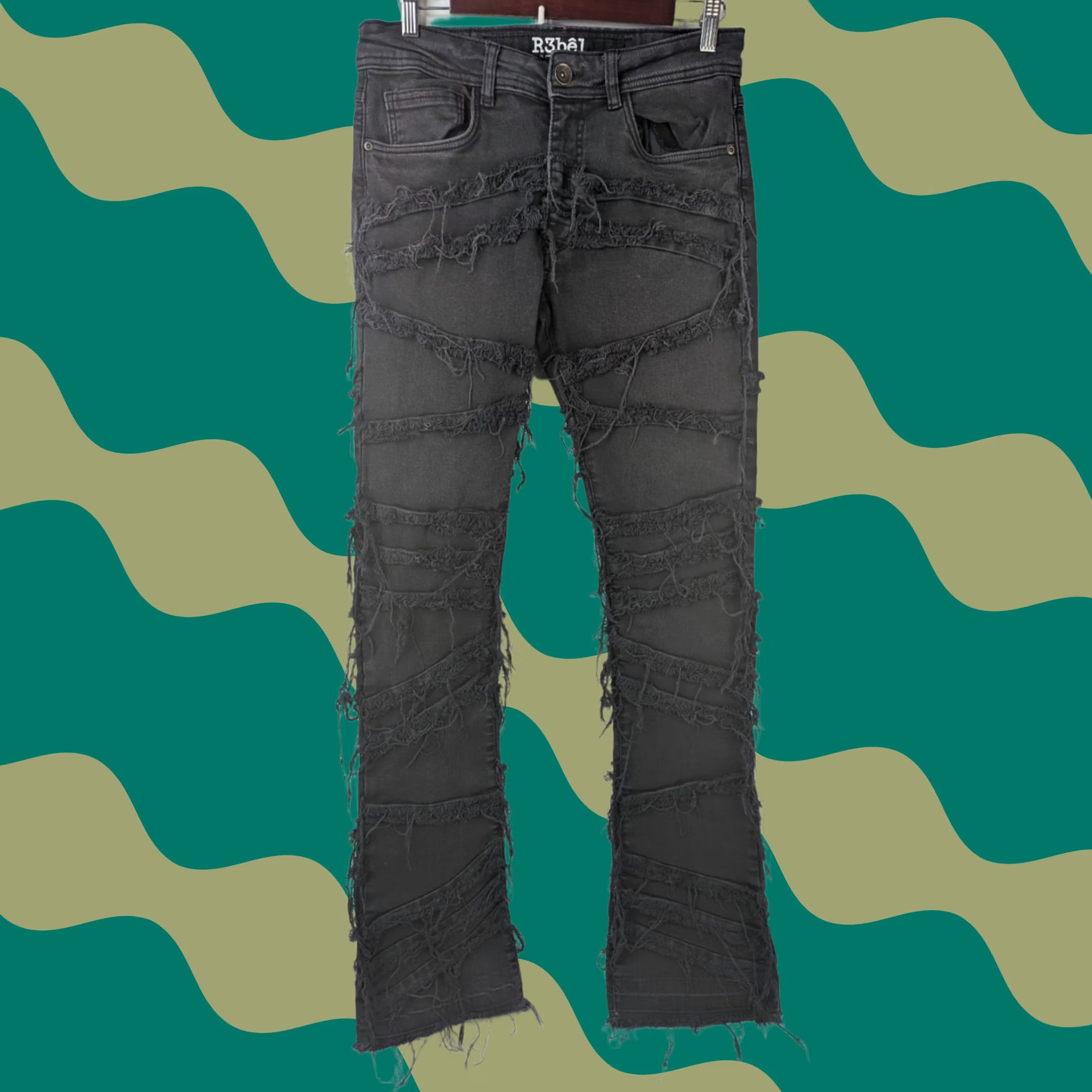 Vintage R3bêl Men's Distressed Skinny Jeans Black 30 Denim 5-Pocket Zipper Button Stacked Fit Streetwear Slim Vintage No Size US 30 / EU 46 - 1 Thumbnail
