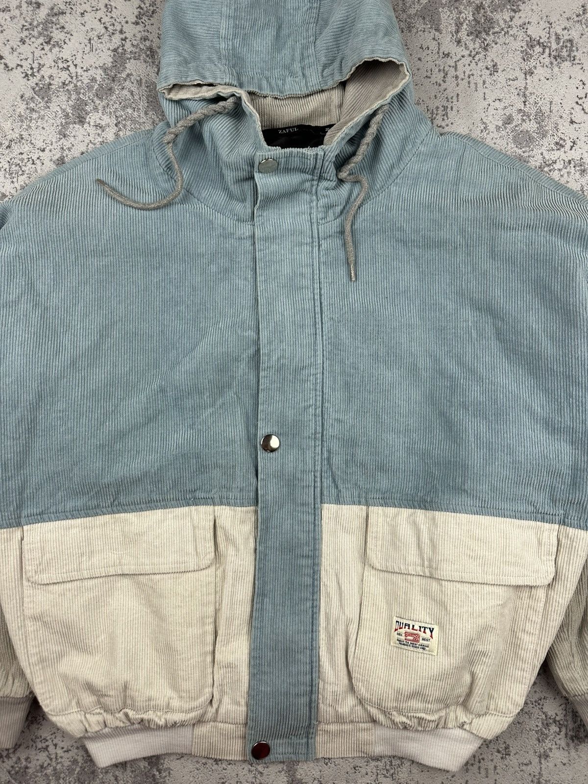 Designer Y2K Zaful Corduroy Colorblock Hooded Jacket Size US M / EU 48-50 / 2 - 9 Thumbnail