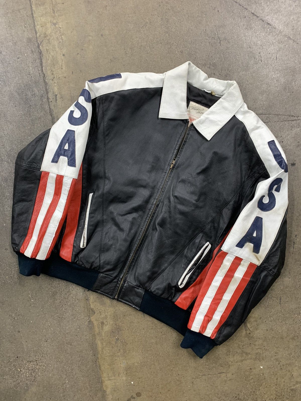 image of Military x Vintage Color Block Michael Hoban Usa Vintage Leather Jacket in Black, Men's (Size XL)