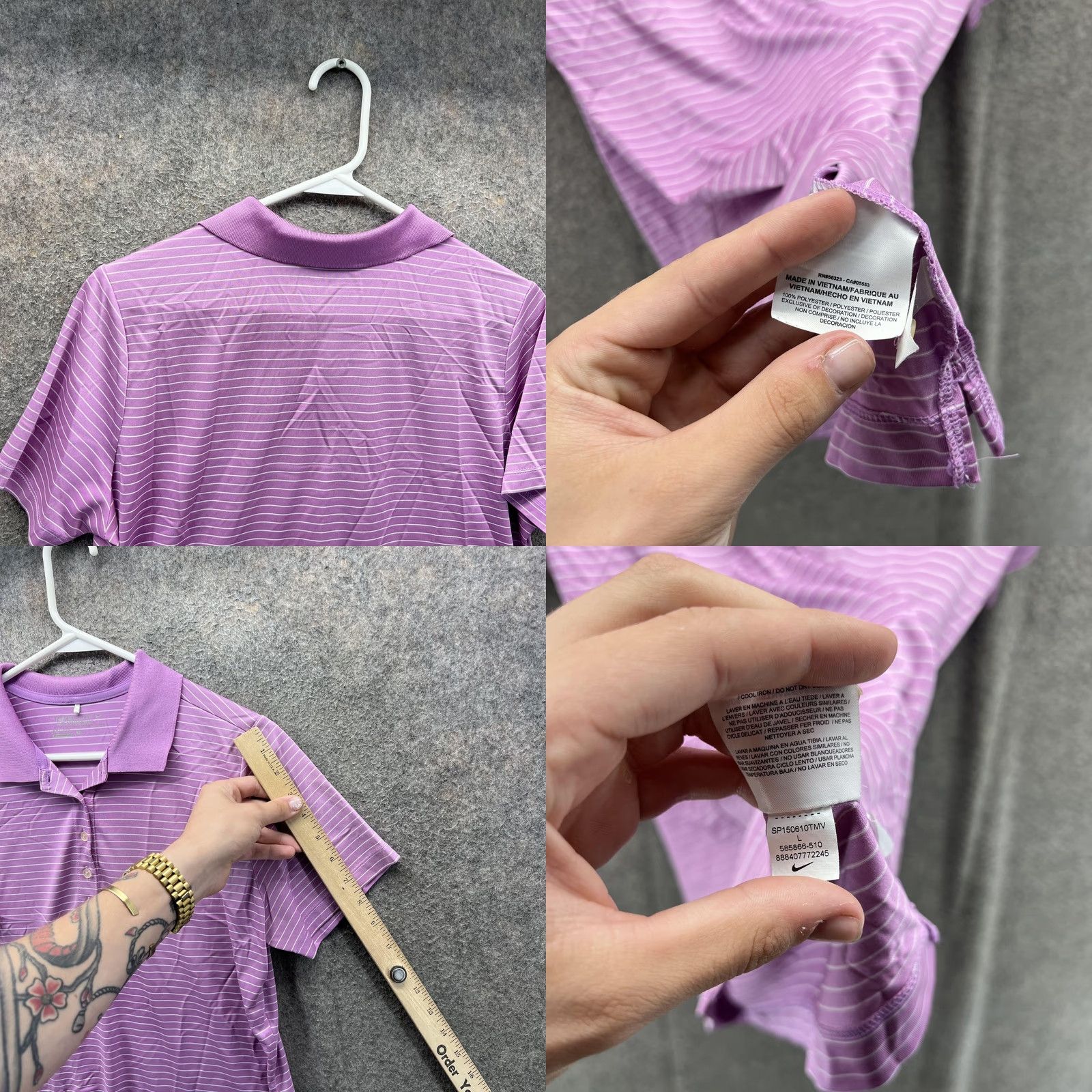 Nike Nike Golf Shirt Womens Large Purple Stripe Dri-FIT Tour Performance Polo Size L / US 10 / IT 46 - 8 Thumbnail