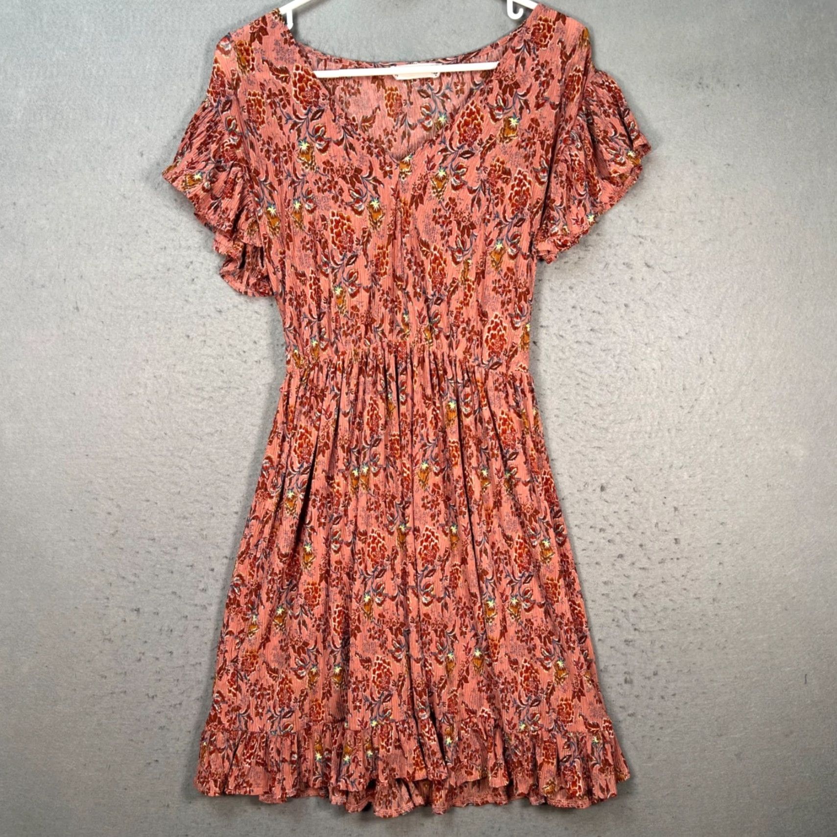 Mango Mango Pink Floral Dress Womens 4 V-Neck Short Sleeve A-Line Maxi Knee Length Tie Waist Ruffle Hem Summer Spring Size S / US 4 / IT 40 - 2 Thumbnail
