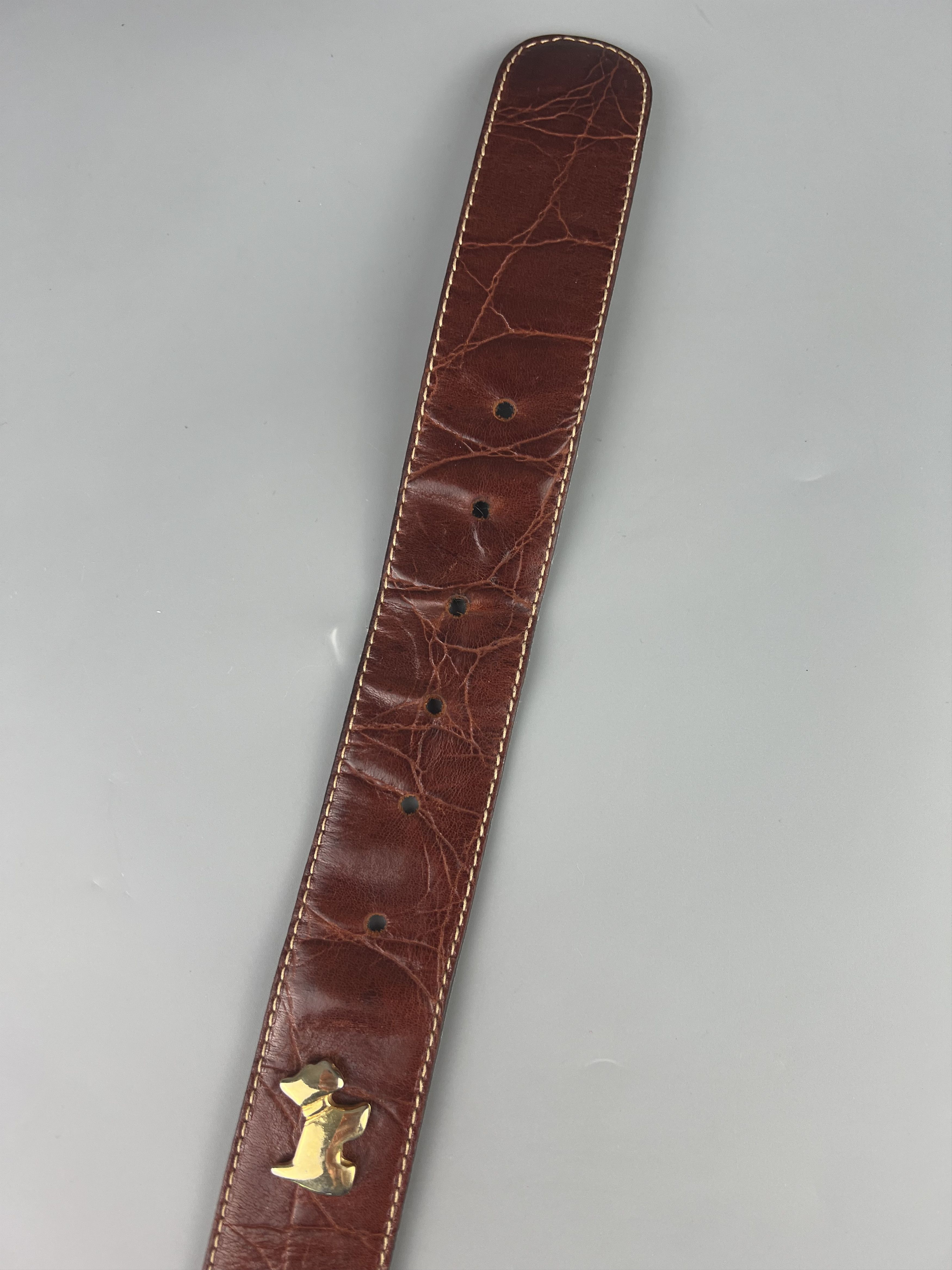 Furla × Vintage Furla Vintage Brown Leather Gold Scottie Dog Belt 85cm Italy Size ONE SIZE - 4 Thumbnail