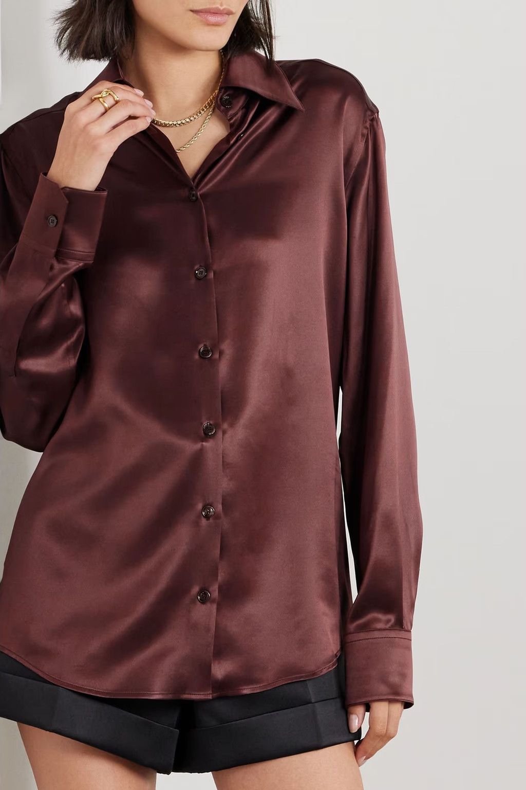 Dolce & Gabbana o1y0925 Silk Shirt in Chocolate Brown Size S / US 4 / IT 40 - 3 Thumbnail
