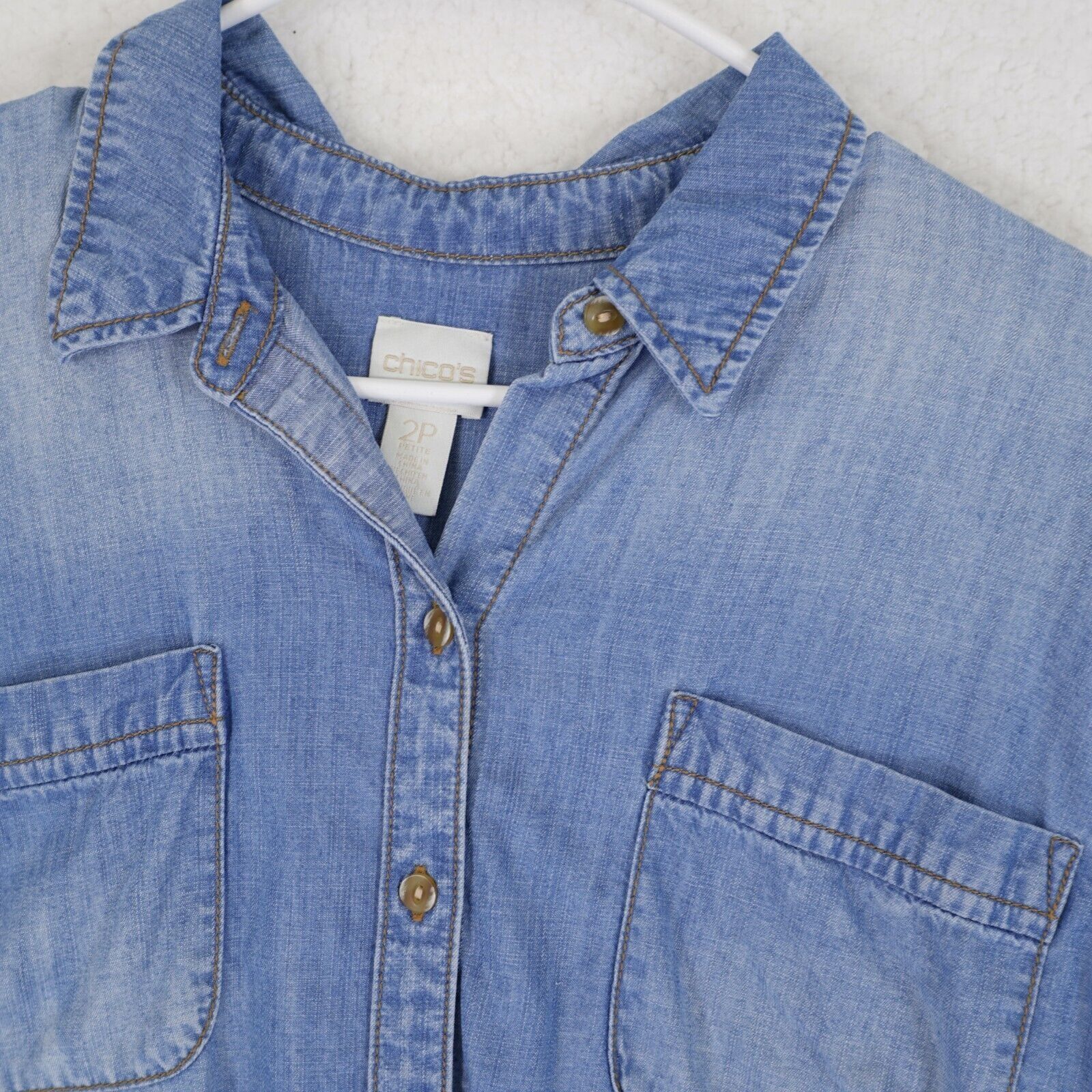 Chicos Chico's 2P Petite Blue Lyocell Denim Collared Button Front S Size XS / US 0-2 / IT 36-38 - 4 Thumbnail
