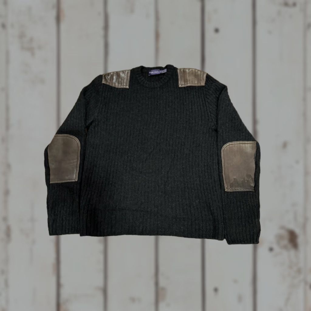 Ralph Lauren Purple Label VINTAGE Ralph Lauren Purple Label Charcoal Ribbed Sweater Leather Details 80% Cashmere L Men Size US L / EU 52-54 / 3 - 1 Thumbnail