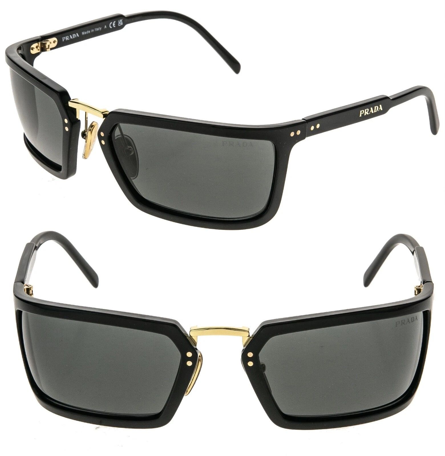 Prada PRADA A11 PRA11S Black Gold Logo Wrap Mask Unisex Sunglasses Size ONE SIZE - 1 Thumbnail