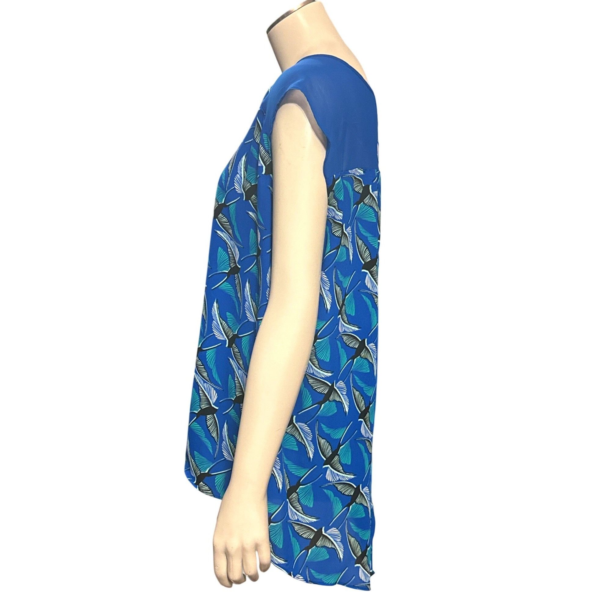 Other CCC Retro Blue Bird Print Blouse Mesh Cap Sleeve Mod Top Art Size M / US 6-8 / IT 42-44 - 3 Thumbnail