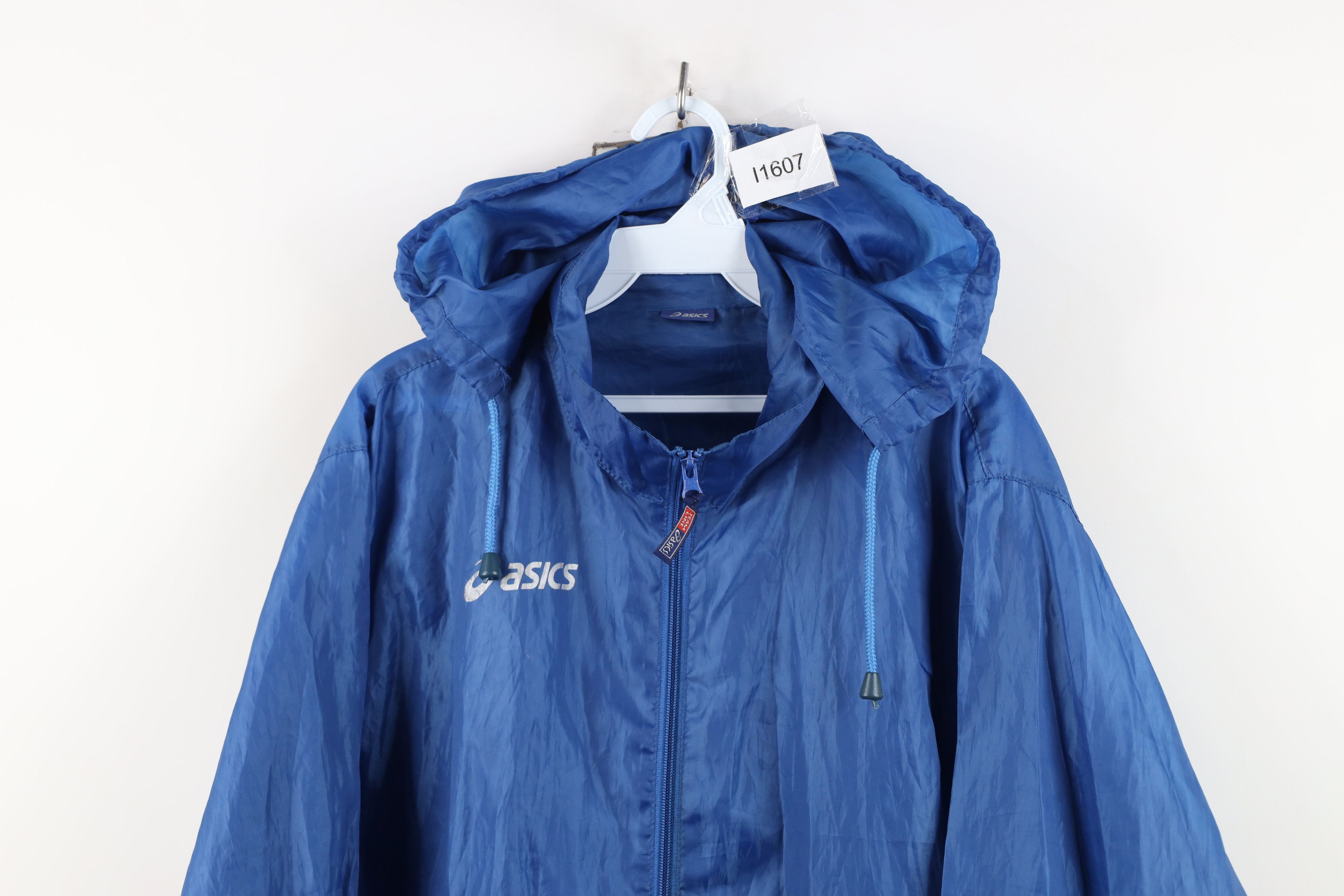 Asics Vintage 90s ASICS Spell Out Hooded Windbreaker Jacket Blue Size XL / US 12-14 / IT 48-50 - 2 Thumbnail