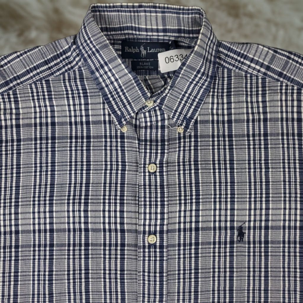 Ralph Lauren Ralph Lauren Shirt Men Large Blue Plaid Button-Up Short Sleeve Casual Classic Polo Style 90s? Size US L / EU 52-54 / 3 - 1 Thumbnail