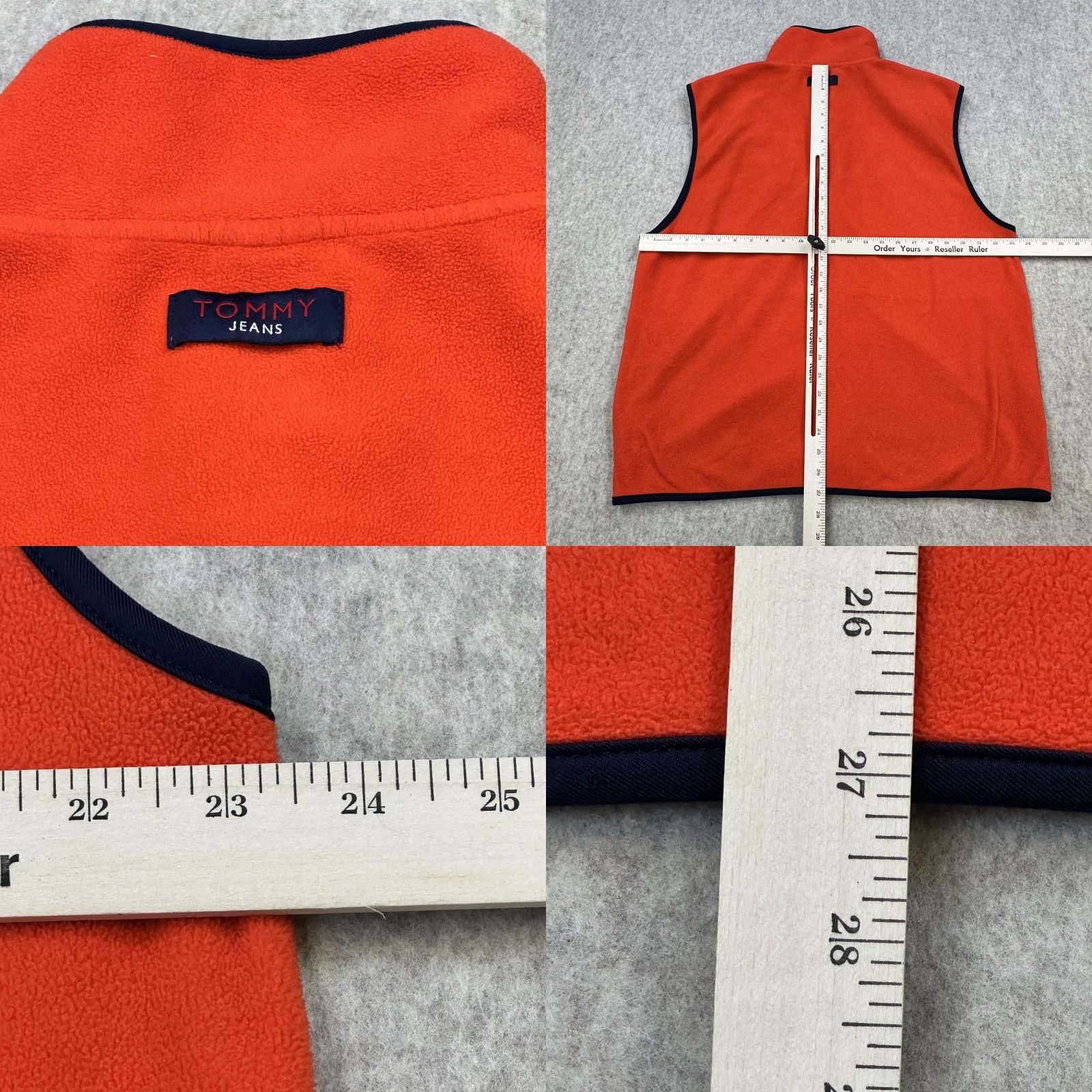 Tommy Hilfiger Tommy Jeans Vest Mens L Orange Fleece Full Zip Mock Neck Chest Pocket Logo Size 42R - 8 Thumbnail