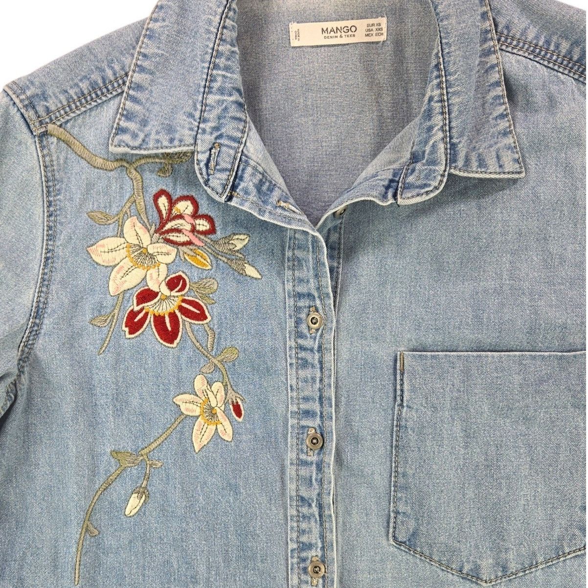 Mango Mango | Embroidered Western Denim Shirt | Size XXS Size XXS / US 00 / IT 34 - 2 Thumbnail