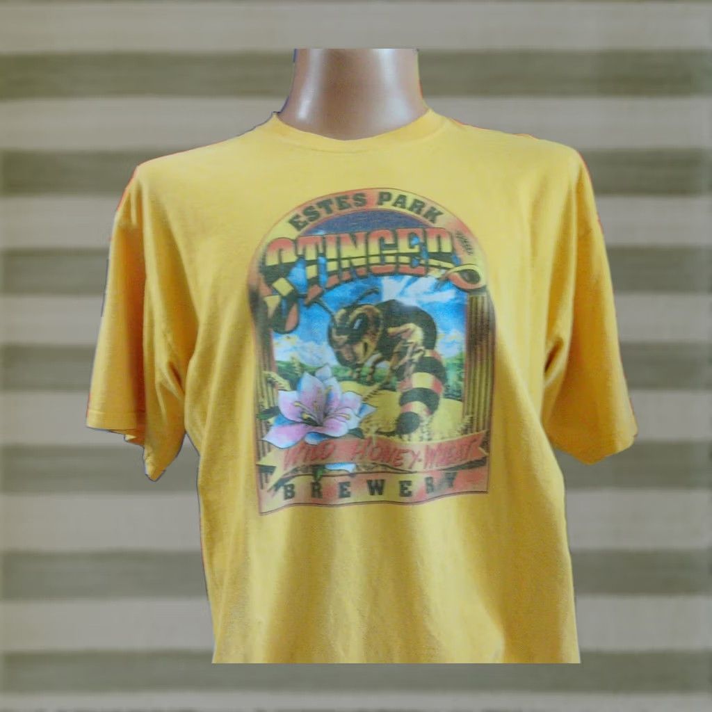 Sunray Sportswear Ouray Sportswear VTG Beer T-Shirt Men's XL Yellow Graphic Print Estes Park Wild Honey Wheat Colorado Brewery Stinger Shirt Size US XL / EU 56 / 4 - 1 Thumbnail