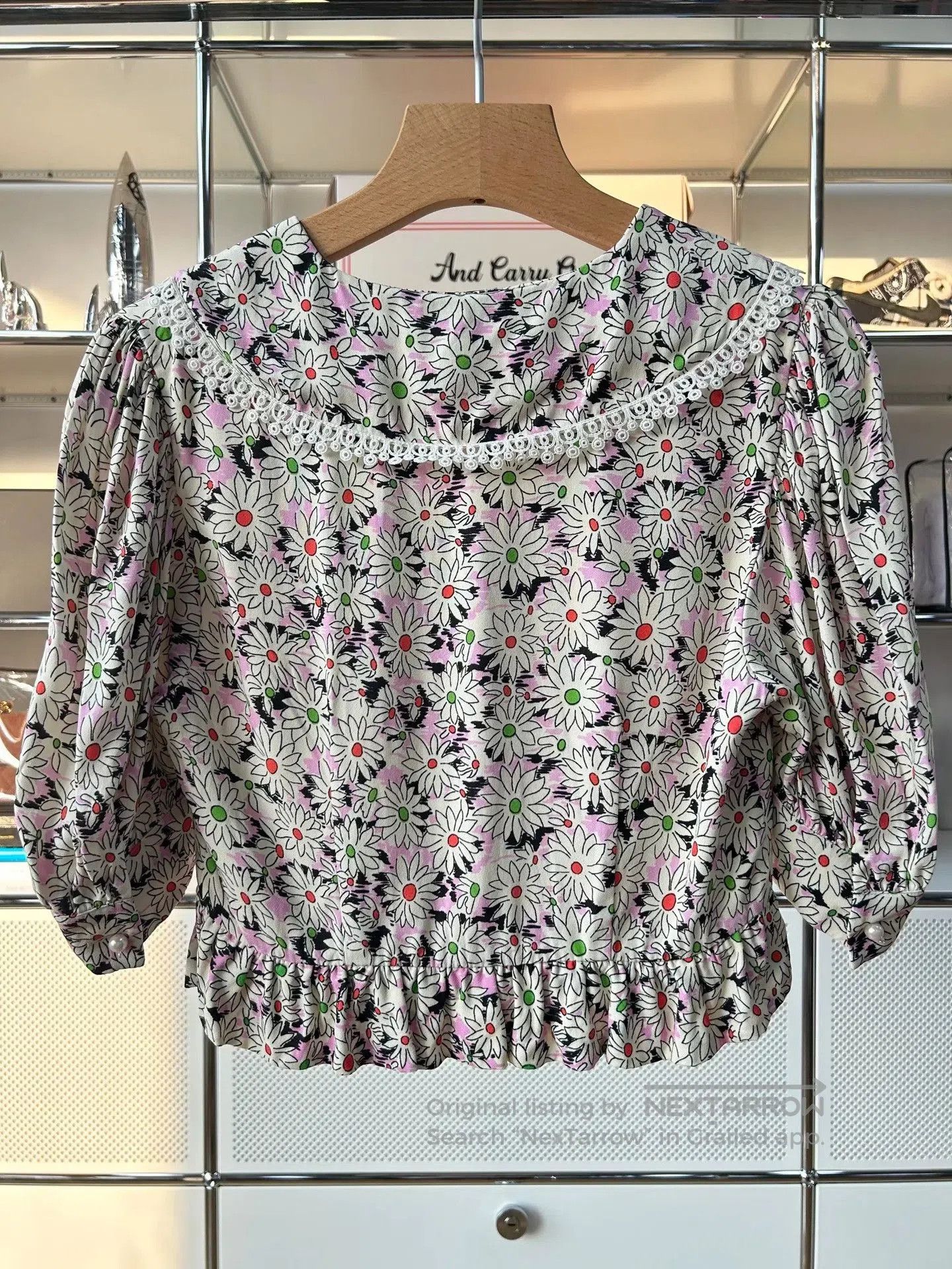 Miu Miu Miu Miu Floral V-Neck Lace Trim Blouse. Size S / US 4 / IT 40 - 2 Thumbnail