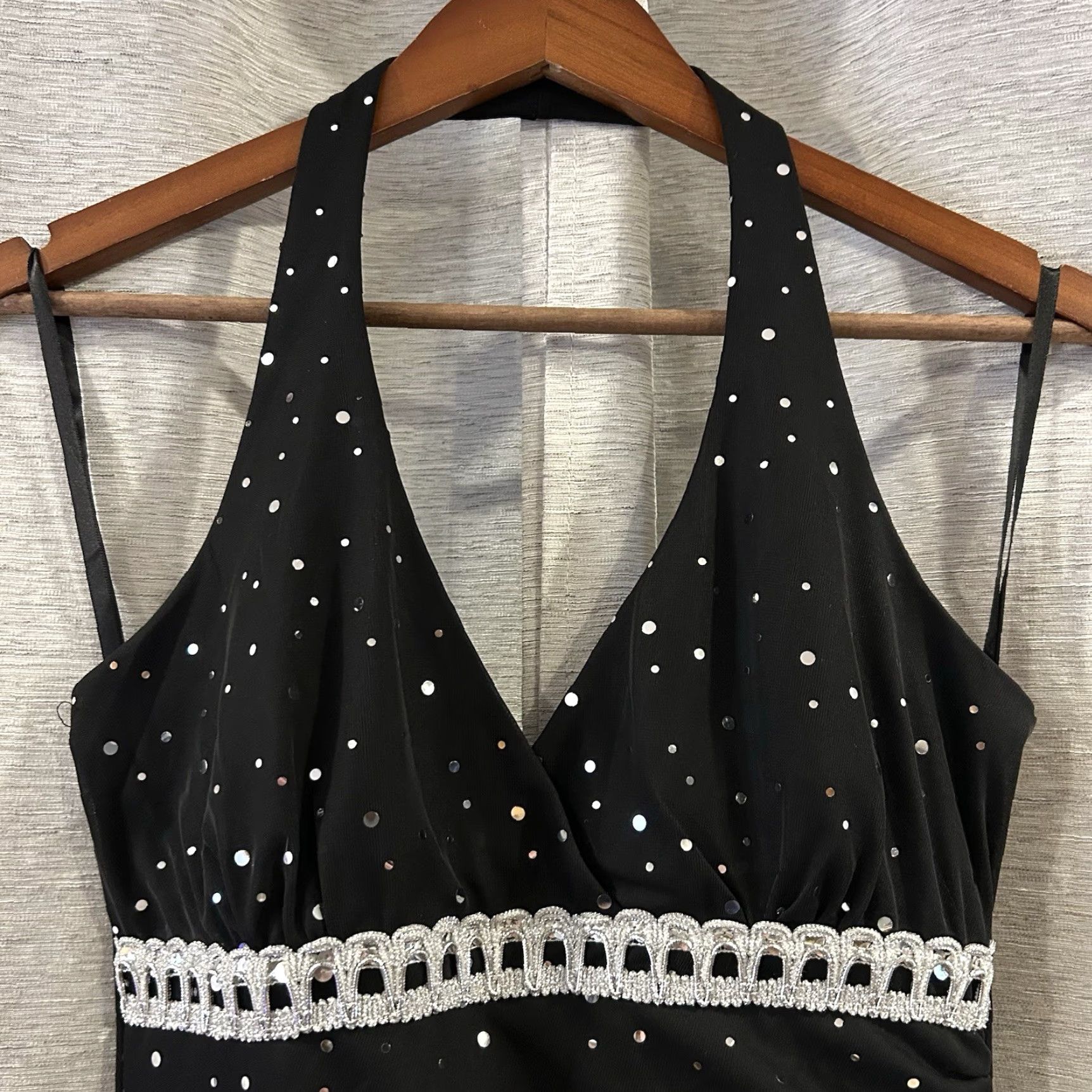 Vintage VINTAGE Taboo Dress Midi Black Sequin Rhinestone Sparkles Y2K 90s Floral V-Neck Sleeveless Party Womens Medium Size M / US 6-8 / IT 42-44 - 3 Thumbnail