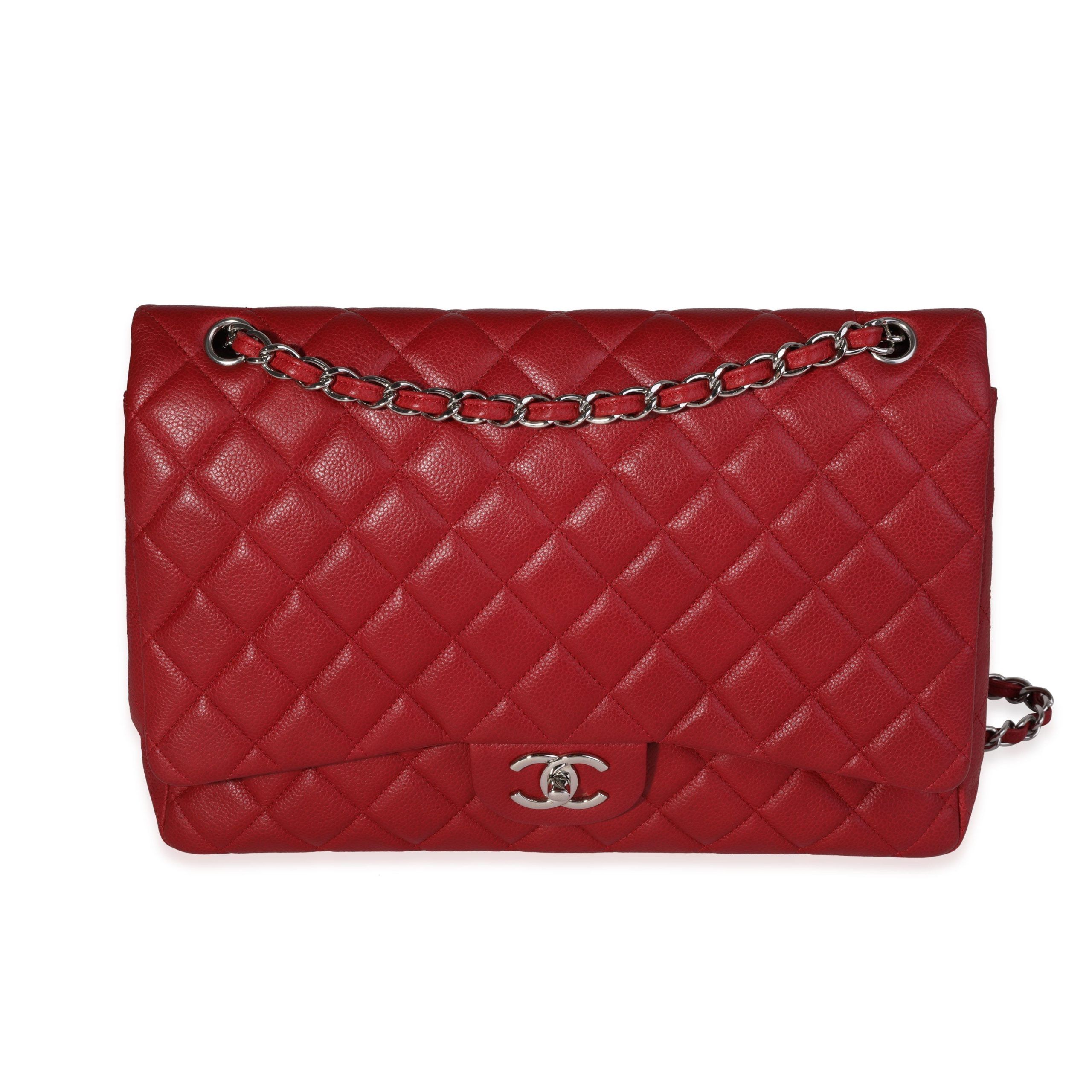 image of Chanel Red Quilted Caviar Maxi Classic Double Flap Bag, Women's