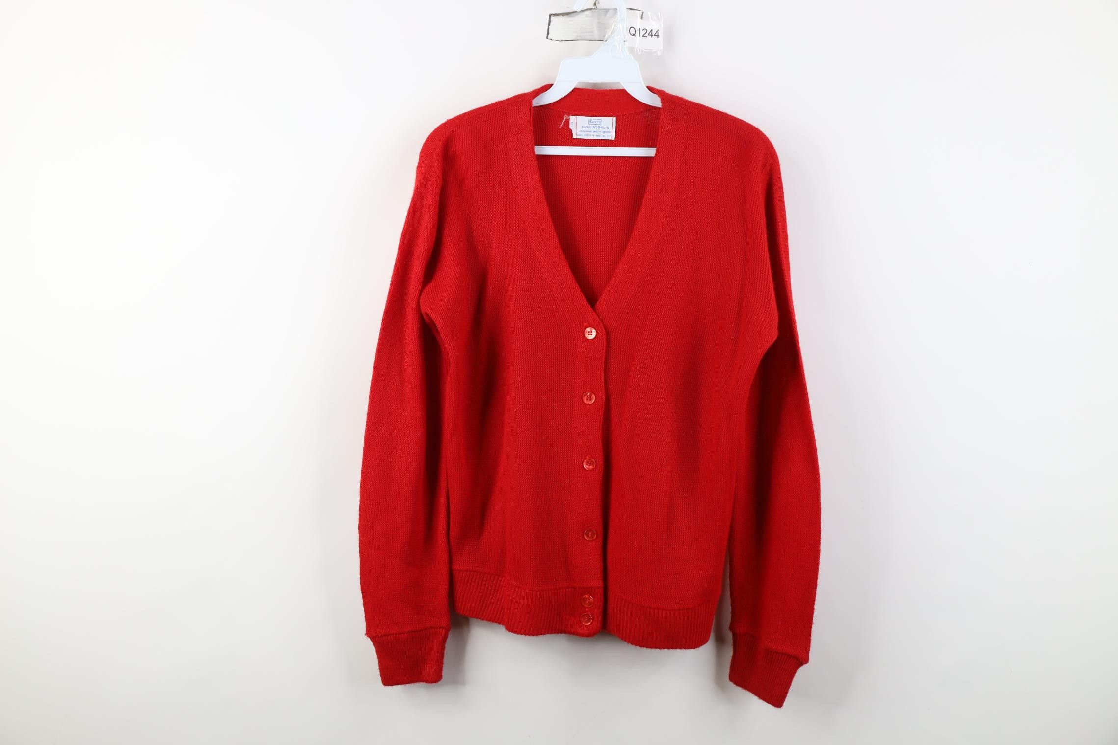 Vintage Vintage 70s Streetwear Knit Cardigan Sweater Red Acrylic USA Size M / US 6-8 / IT 42-44 - 1 Thumbnail