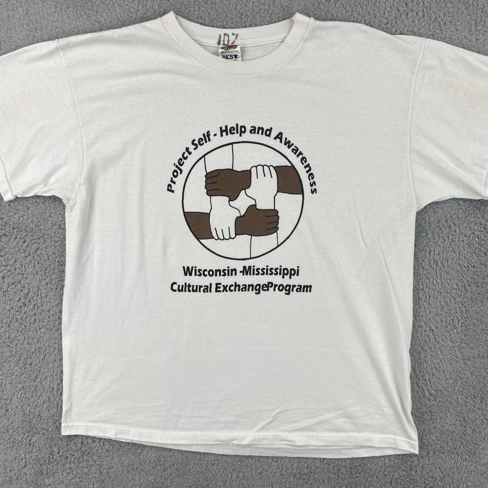 Fruit Of The Loom VINTAGE Fruit of the Loom White T Shirt Mens XL Wisconsin to Mississippi Cultural Exchange Graphic Tee 1990s Short Sleeve Cotton Size US XL / EU 56 / 4 - 3 Thumbnail