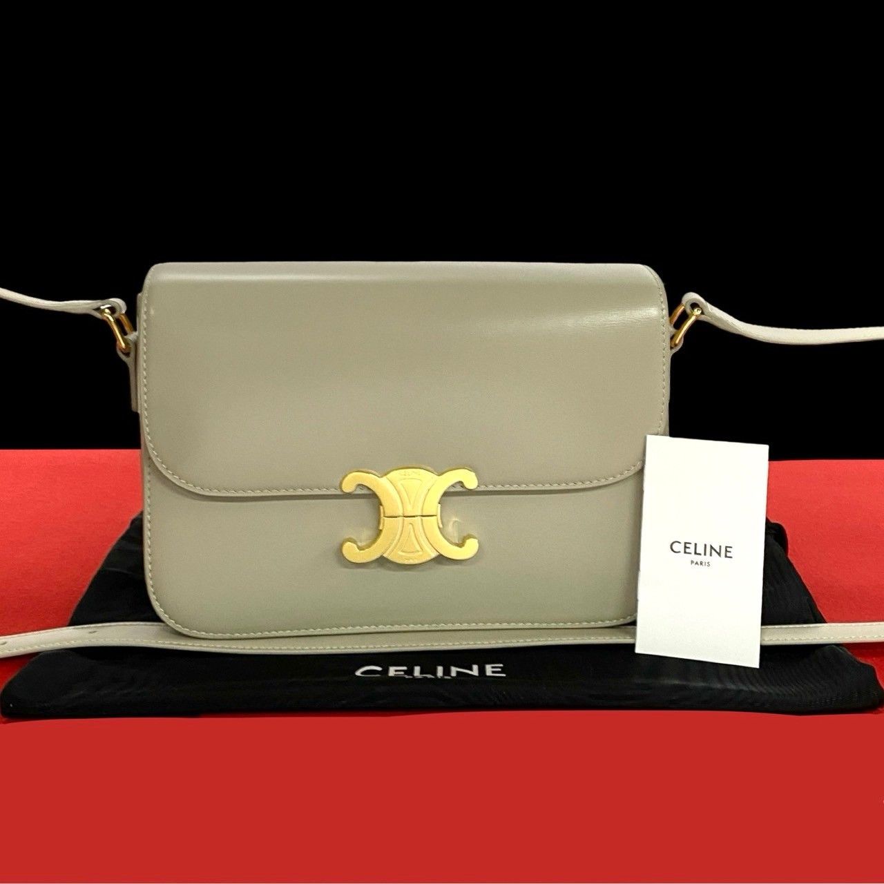 Celine Celine Classic Triomphe Calf Leather Shoulder Bag Leather Shoulder Bag 98103 in Beige, Women's