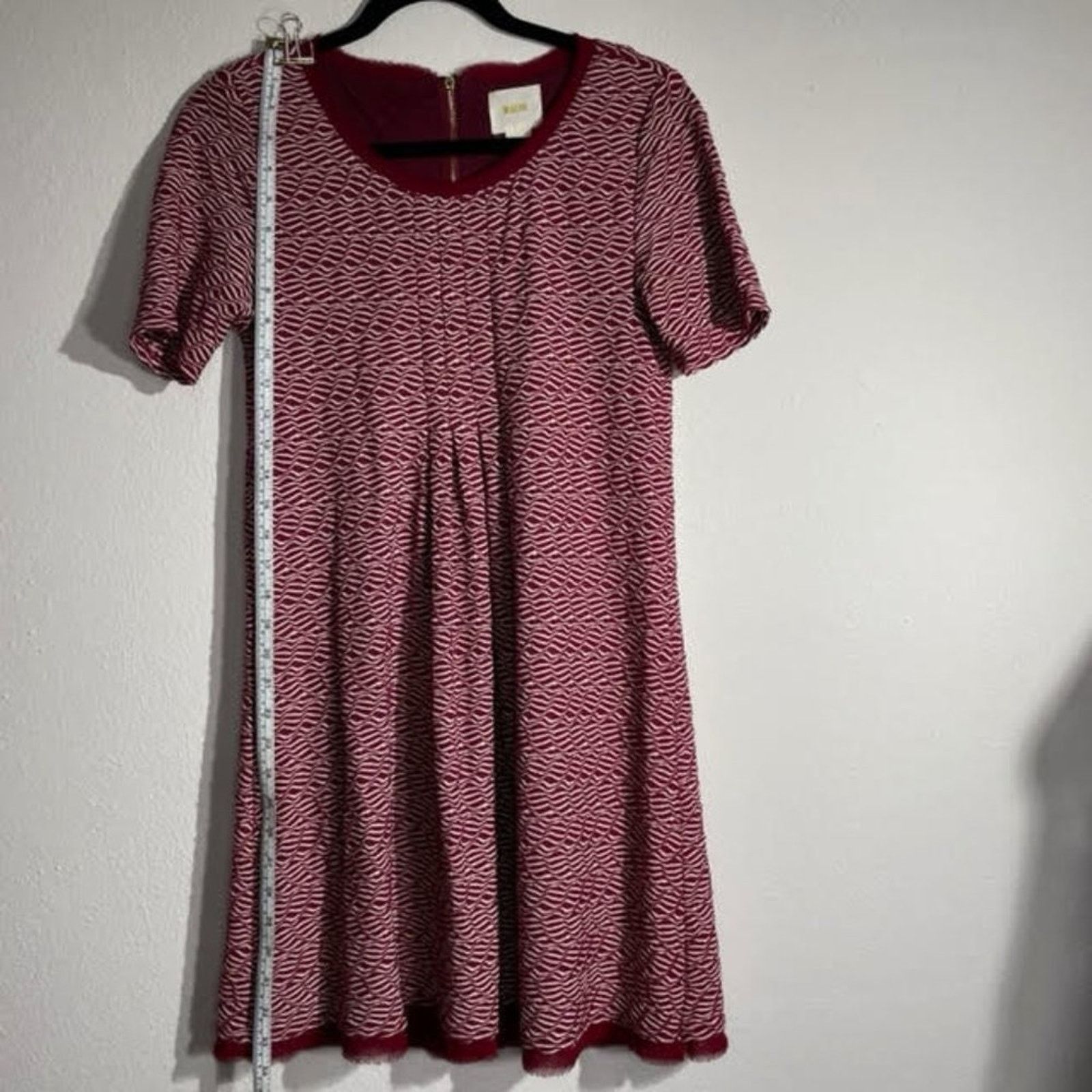 Anthropologie Maeve Anthropologie Burgundy Red White Wavy Stripe Dress Size S / US 4 / IT 40 - 3 Thumbnail