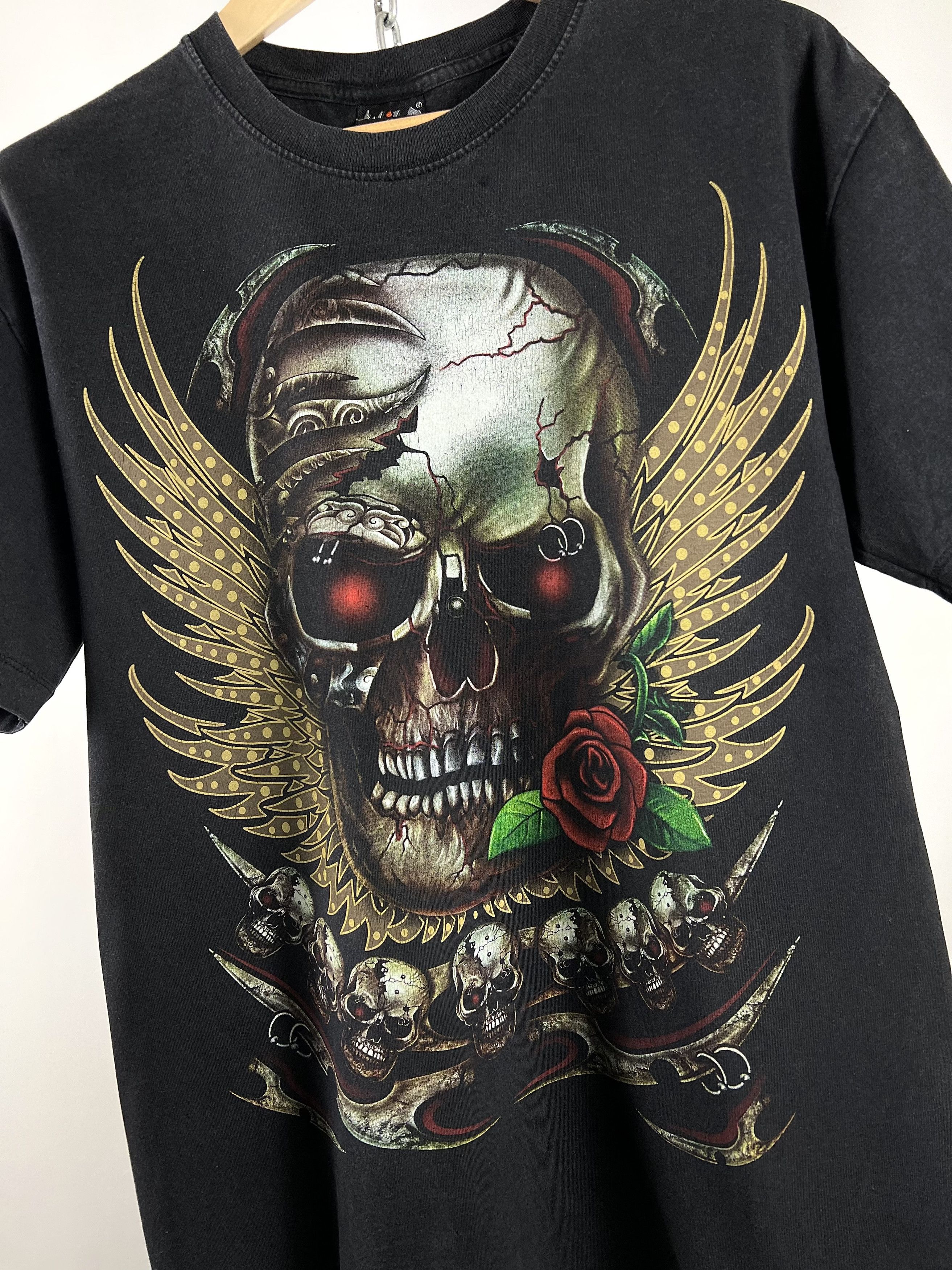 Affliction Y2K Vintage WILD Skull Roses Faded Skeleton T-Shirt Size US L / EU 52-54 / 3 - 1 Thumbnail