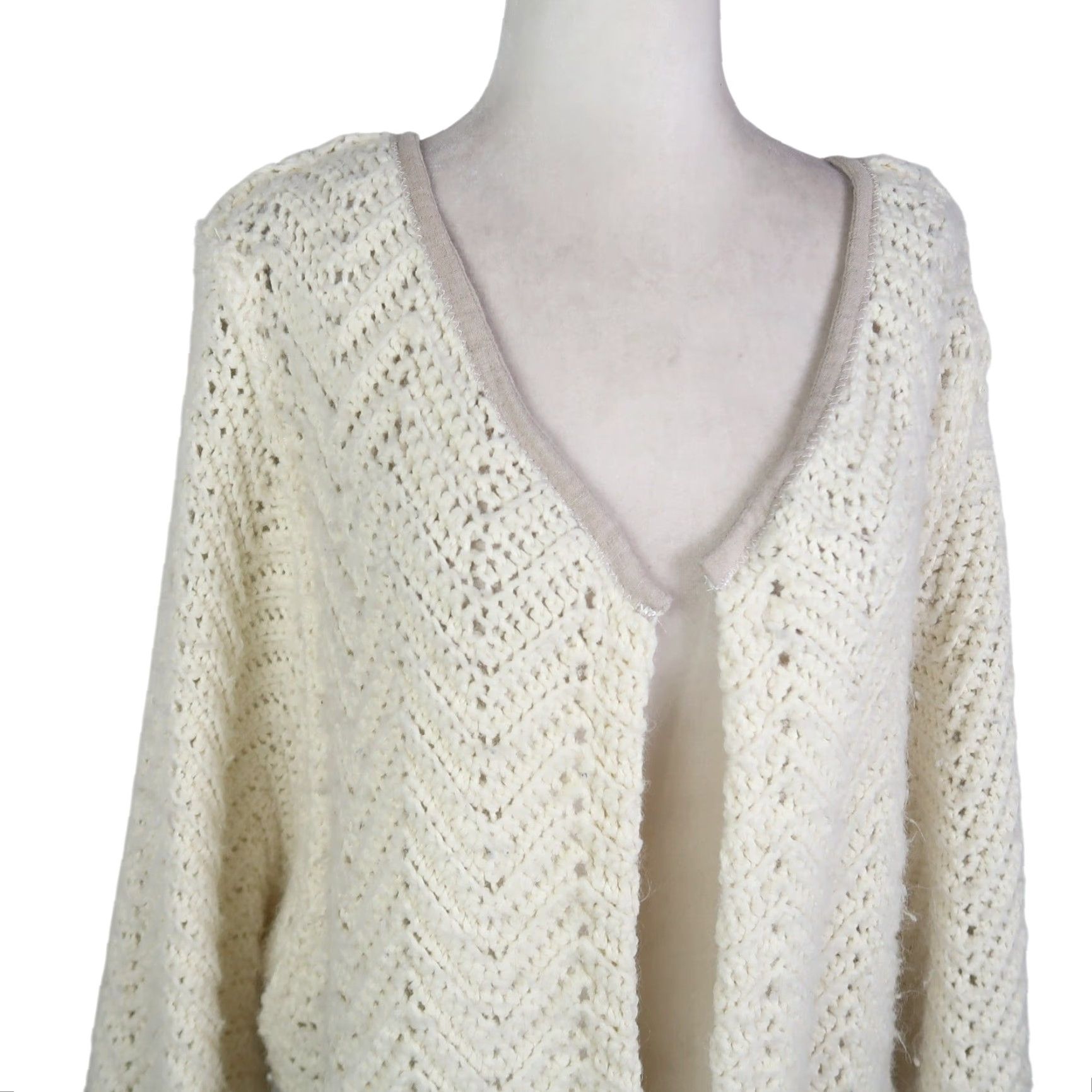 Vintage VINTAGE Cream Crochet Knit Blanket Coat Long Duster Cardigan Sweater L Size L / US 10 / IT 46 - 2 Thumbnail