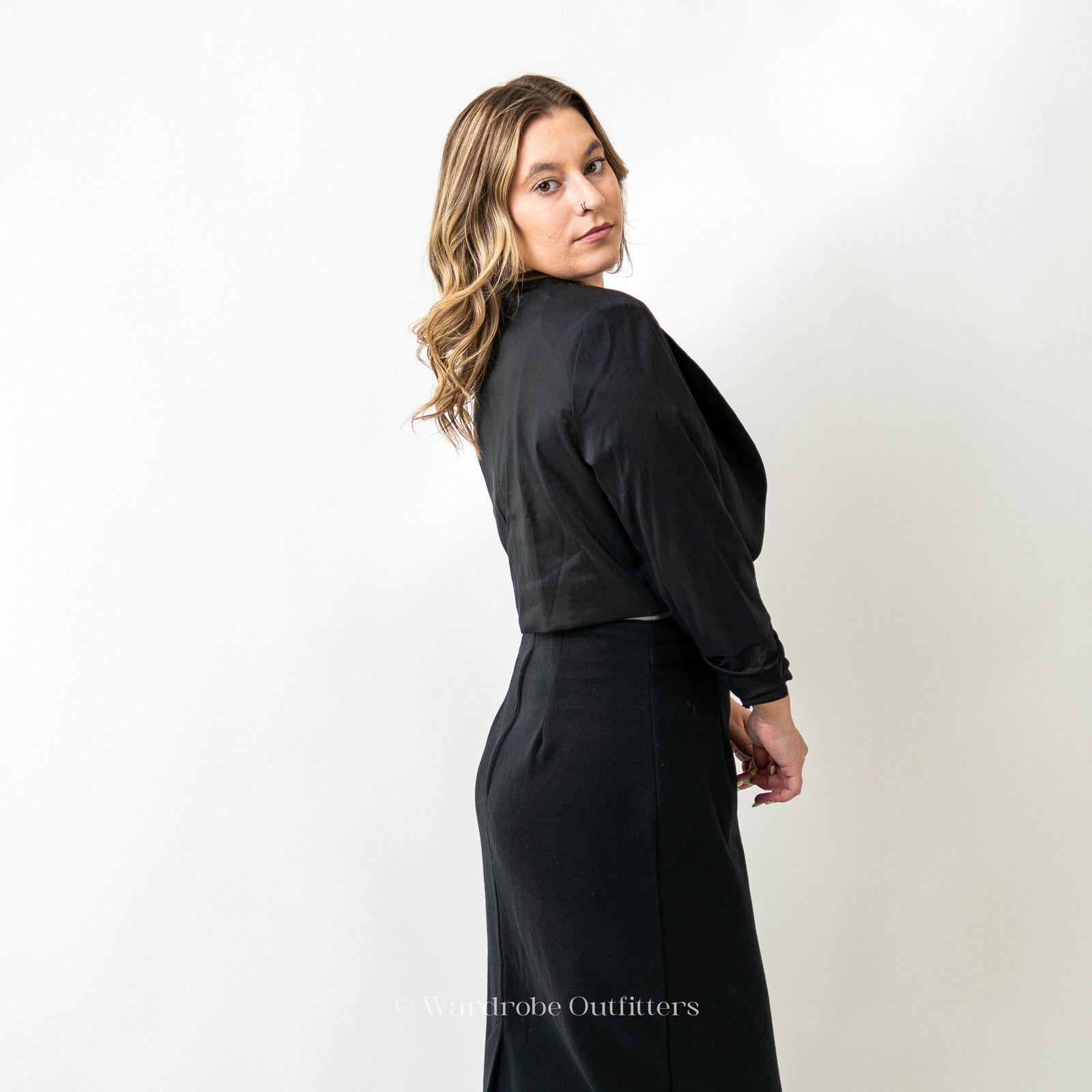 Vintage Vintage 80s Black Cropped Dress Blazer Jacket Size L / US 10 / IT 46 - 5 Thumbnail
