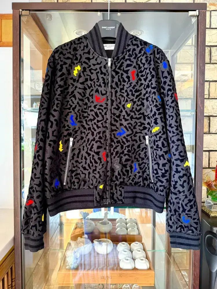 希少 SAINT LAURENT PARIS / Teddy Jacket Saint Laurent Red Teddy Varsity Jacket Wool Bomber Hedi