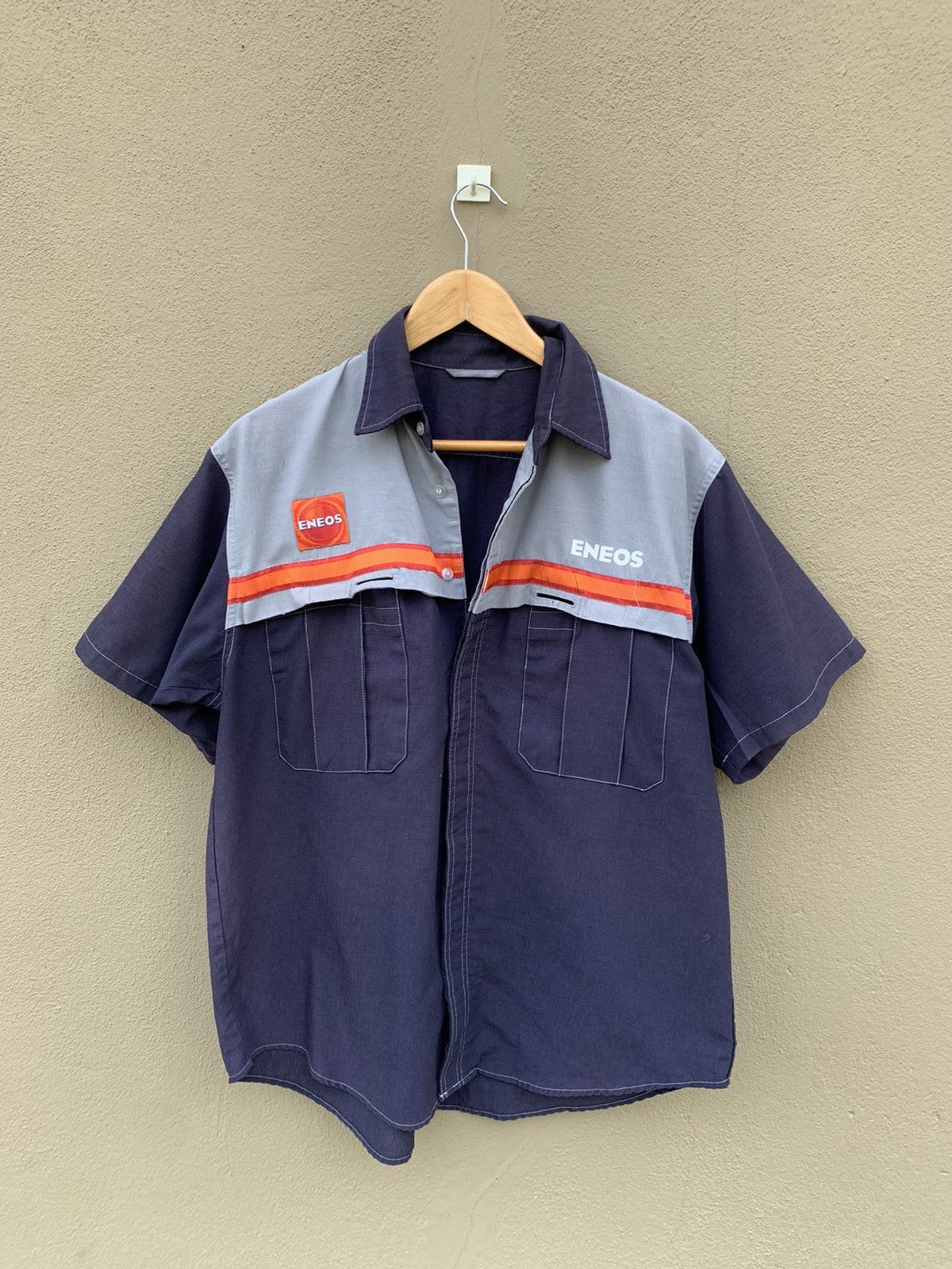 image of Racing Eneos Button Up Shirt Short Sleeve in Blue, Men's (Size XL)