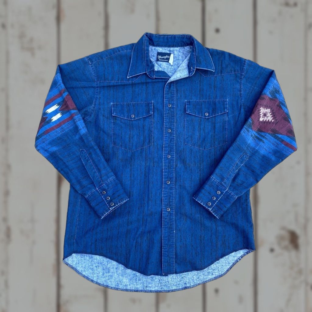 Wrangler VINTAGE Wrangler Mens Brushpopper Cowboy Shirt USA Rodeo Western Large cotton Size US L / EU 52-54 / 3 - 1 Thumbnail