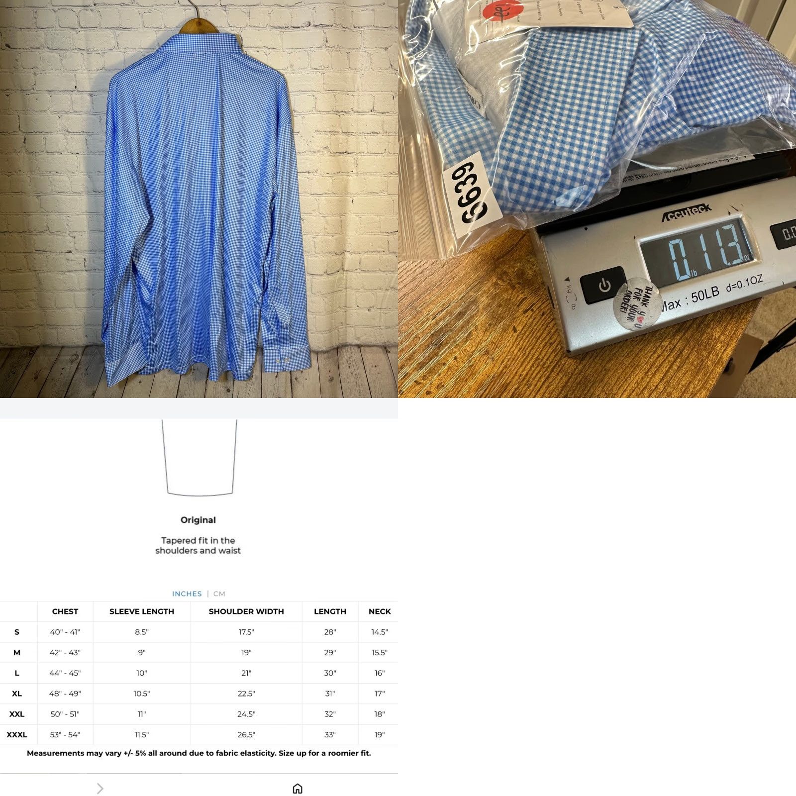 CO Collars & Co. Dress Collar Polo Long Sleeve Gingham Blue 2XL Men" Size US XXL / EU 58 / 5 - 8 Thumbnail