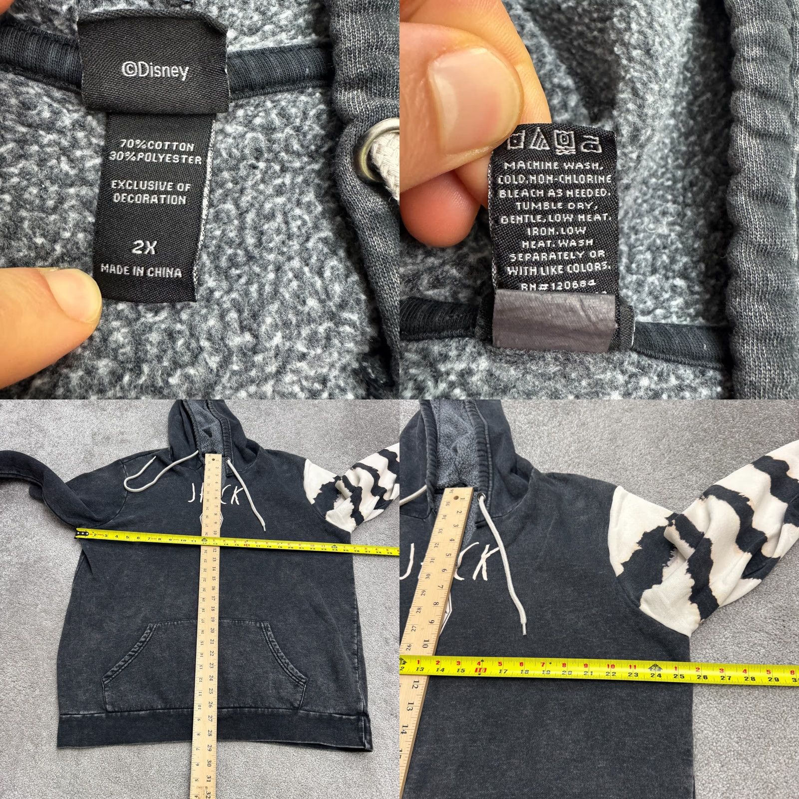 Disney Disney Nightmare Before Christmas Pullover Hoodie Womens 2X Black Acid Wash Graphic Print Hooded Sweatshirt Size XXL / US 16-18 / IT 52-54 - 8 Thumbnail