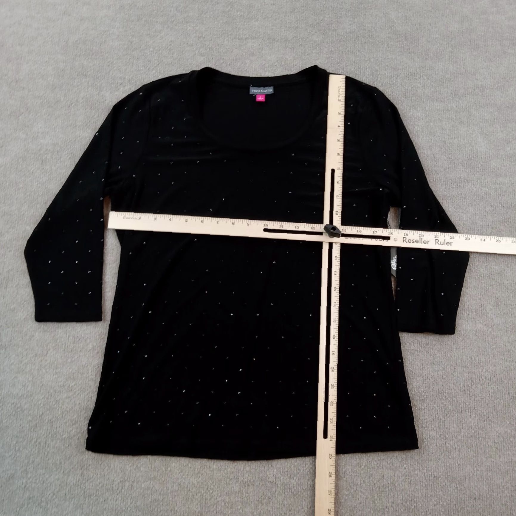 Vince Camuto Vince Camuto Women's Black Blouse Large 3/4 Sleeves Rhinestone Stretch Top Size L / US 10 / IT 46 - 2 Thumbnail