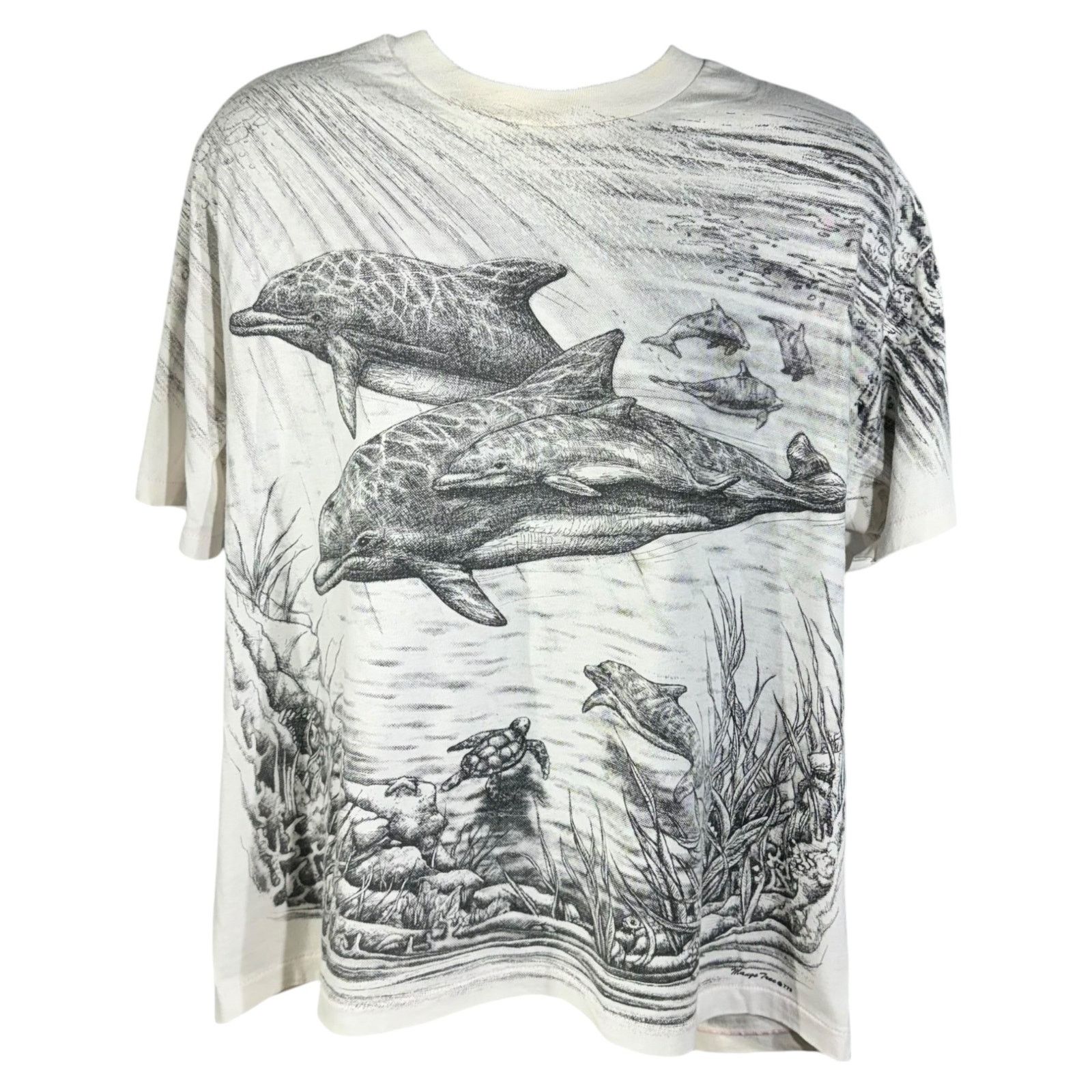 Hanes Vintage Bottlenose Dolphin Ocean Life AOP Tee Size US XL / EU 56 / 4 - 1 Thumbnail