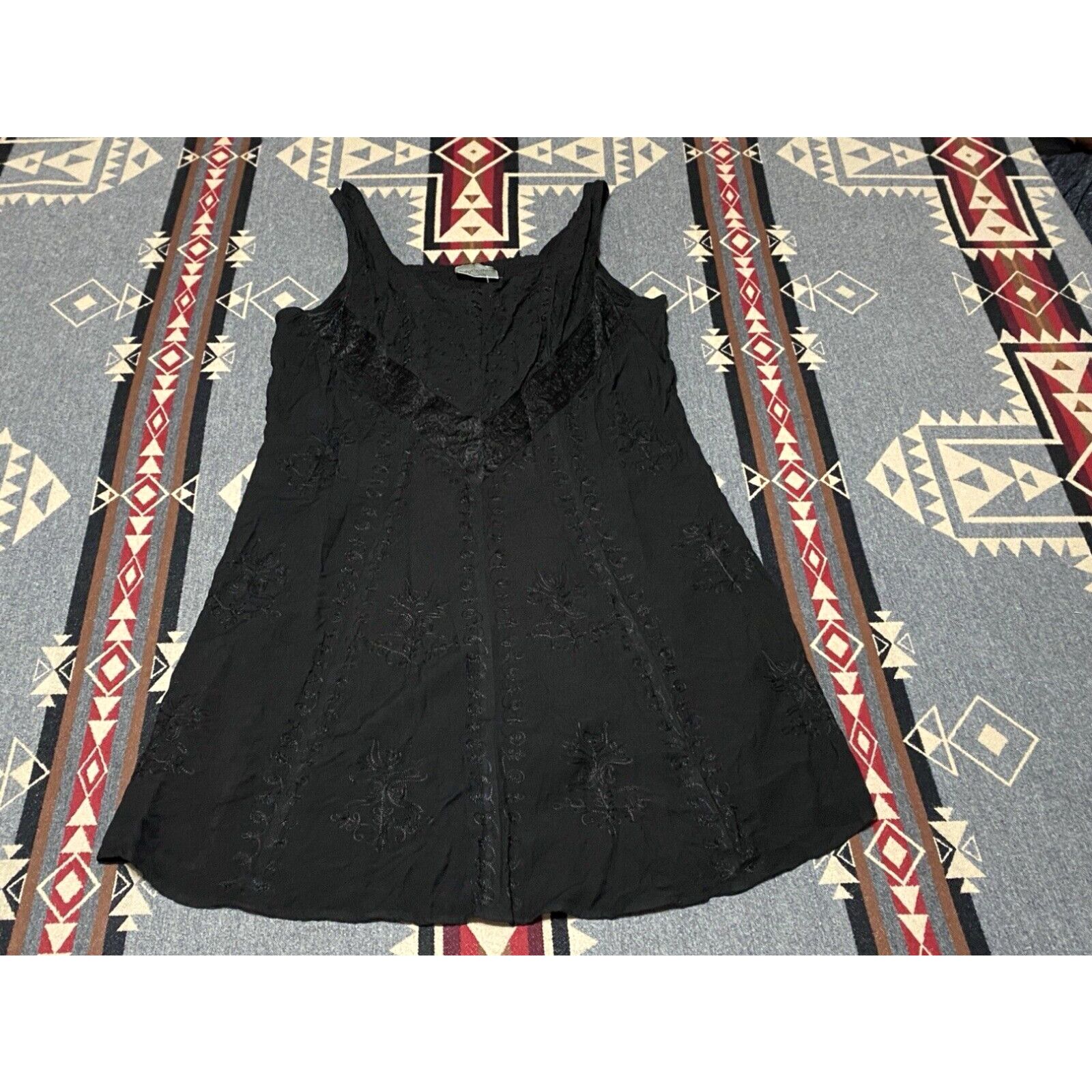image of Vintage Holy Clothing NWT Embroidered Festival Boho Peasant Short Dress Xl/1X Black T65 in White, W
