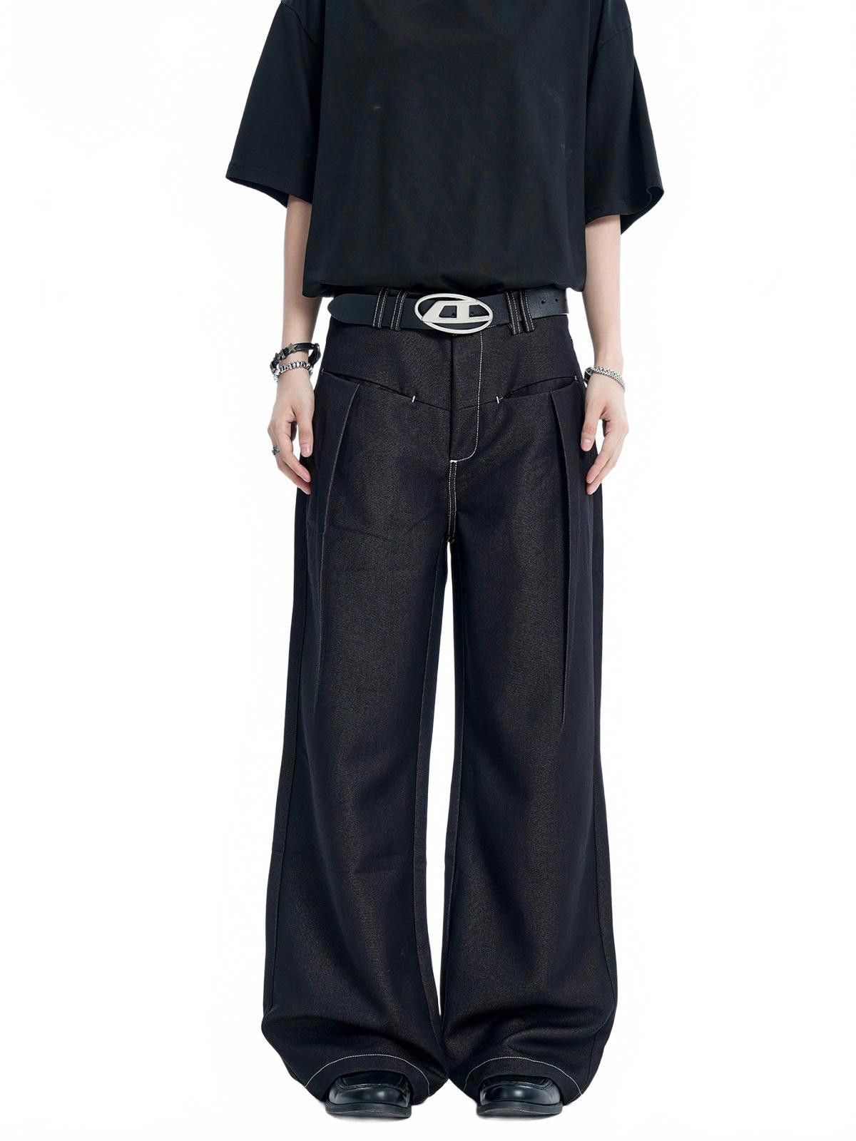 Japanese Brand Black Wide Leg Denim Jeans, Loose Fit Casual Pants Size US 32 / EU 48 - 1 Thumbnail