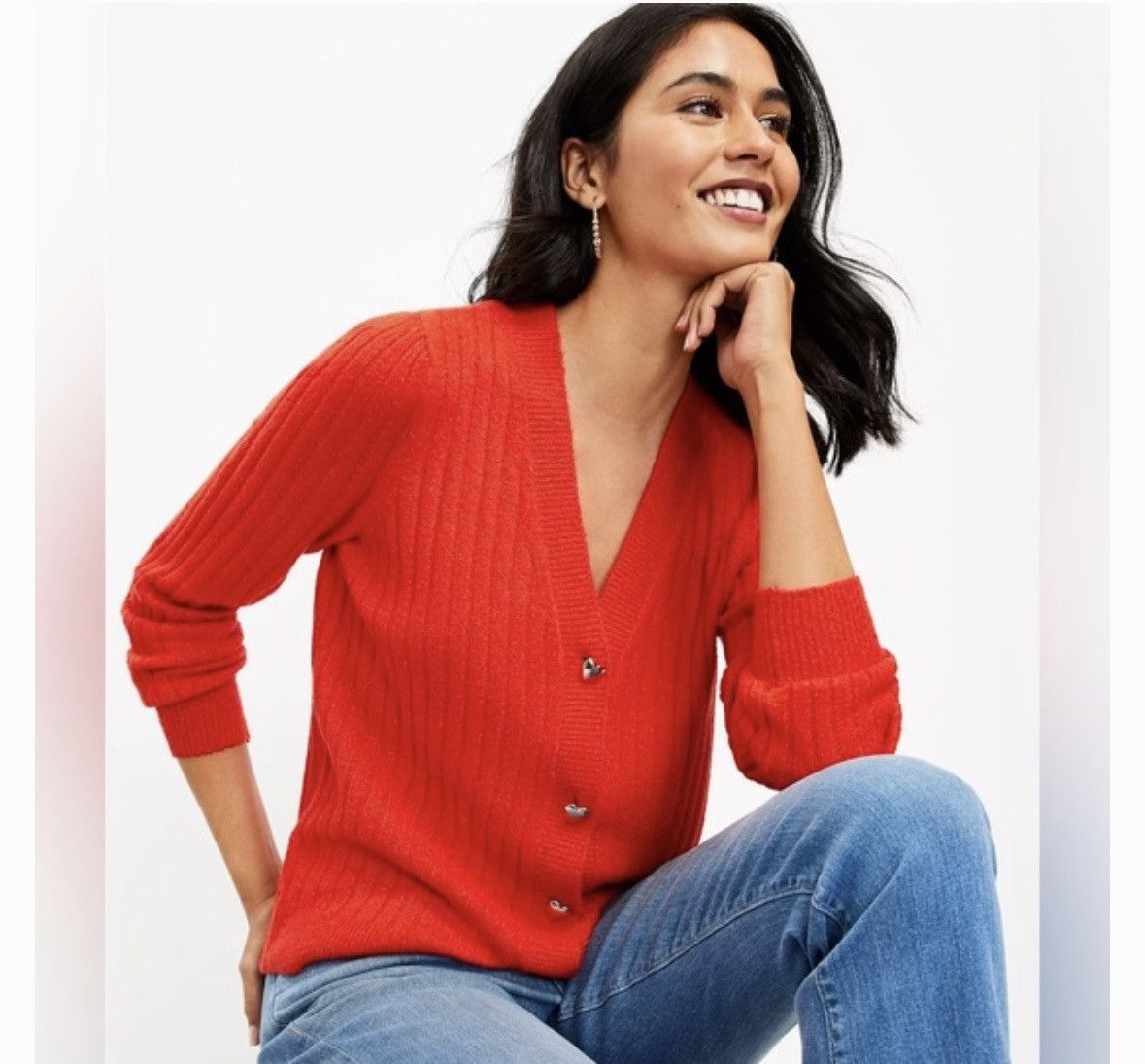 Loft Nwt Loft Red Cardigan Heart Button Sweater-xl Size XL / US 12-14 / IT 48-50 - 2 Thumbnail