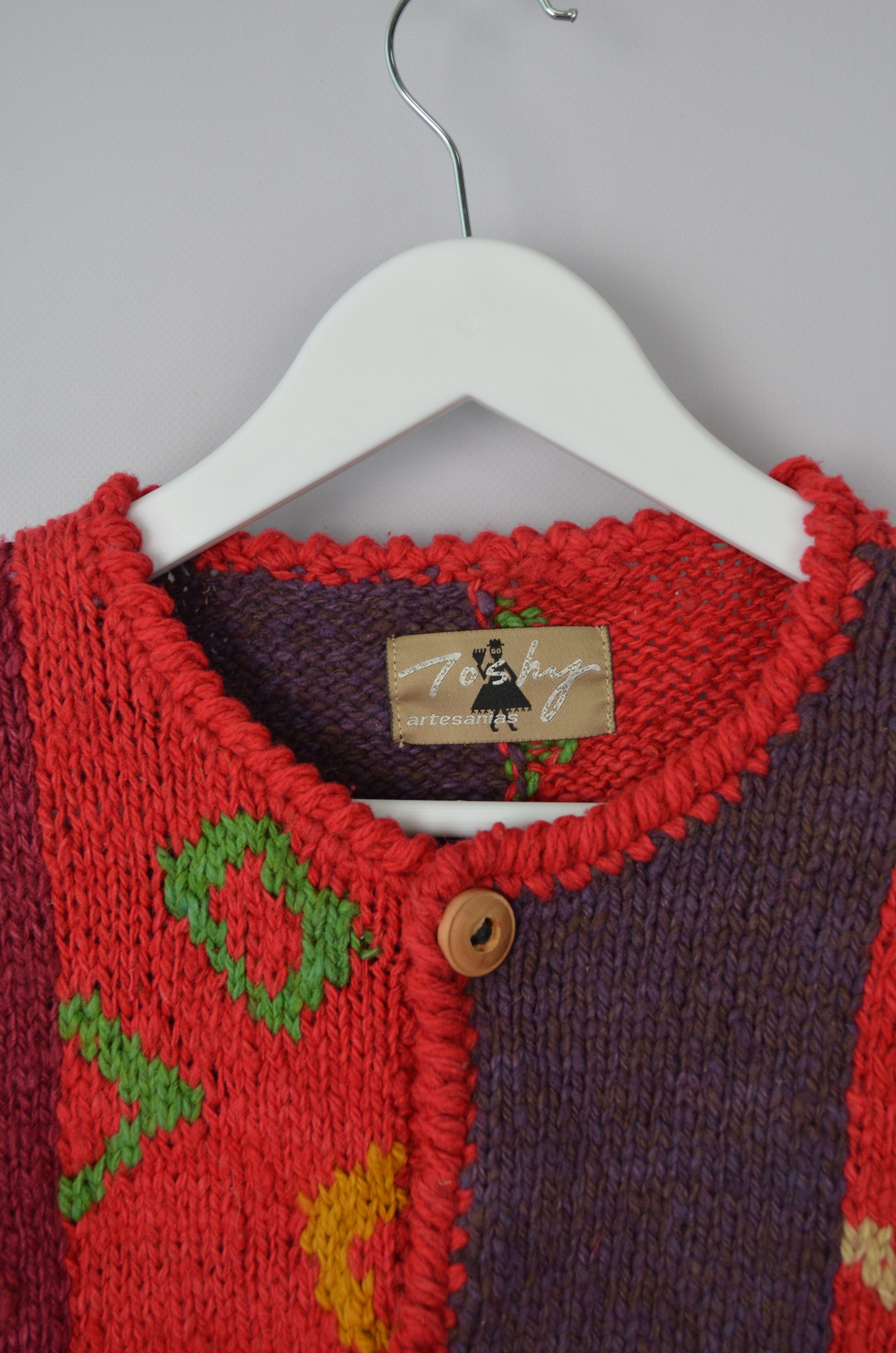 Designer × Handmade Vtg Bolivian Toshy Wool Multicolor Heavy Cardigan Sweater OS Size L / US 10 / IT 46 - 3 Thumbnail