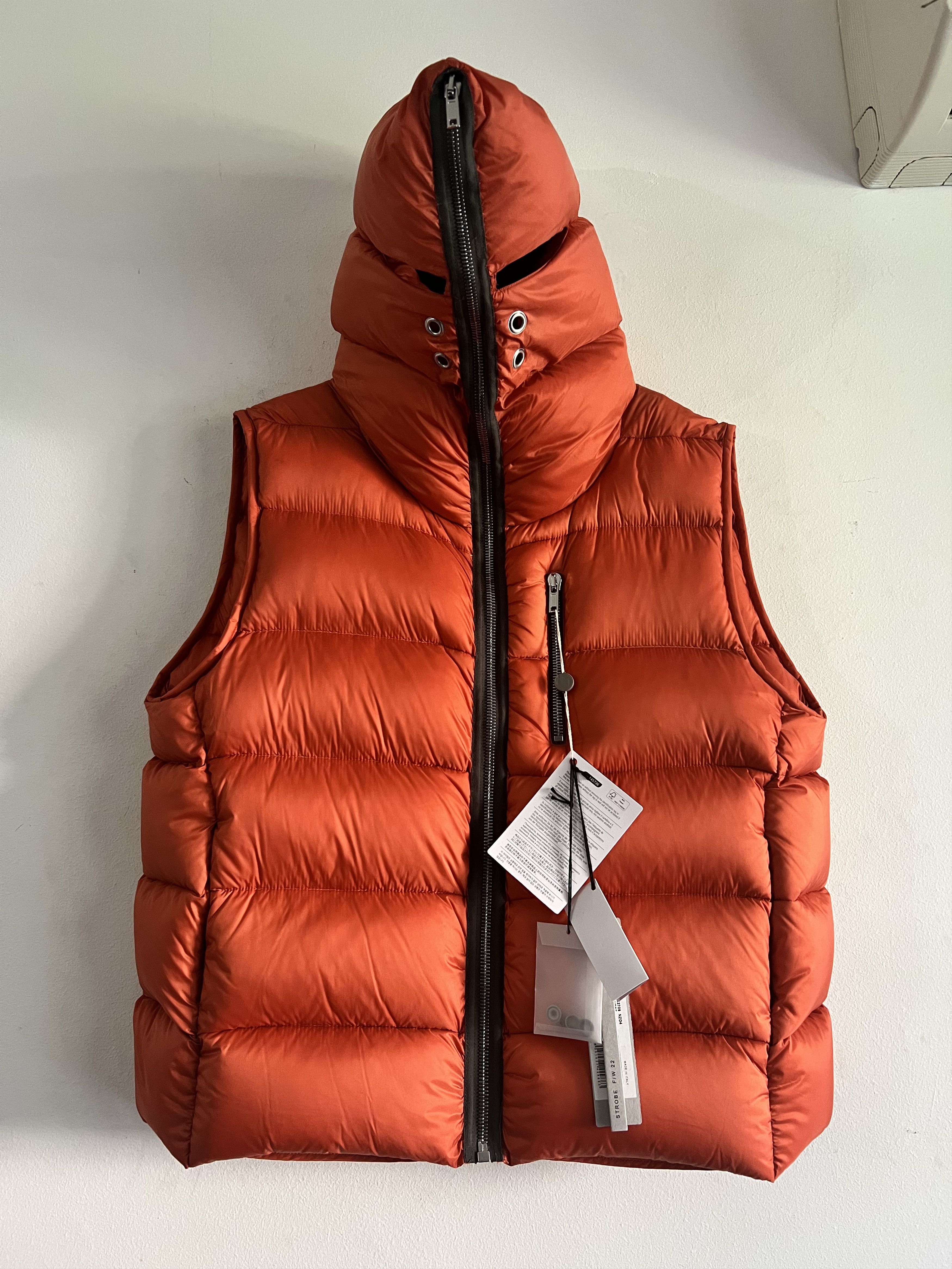 image of Rick Owens Orange Jacket Sleeveless Runway Fw22 Jumbo Gimp Down, Men's (Size Large)