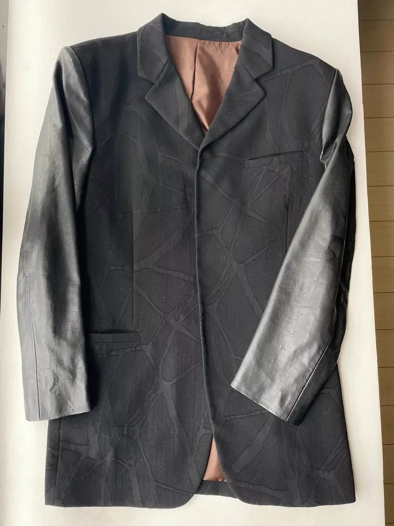 Jean Paul Gaultier Jean Paul Gaultier Textured wool suit with leather sleeves Size 48R - 1 Thumbnail