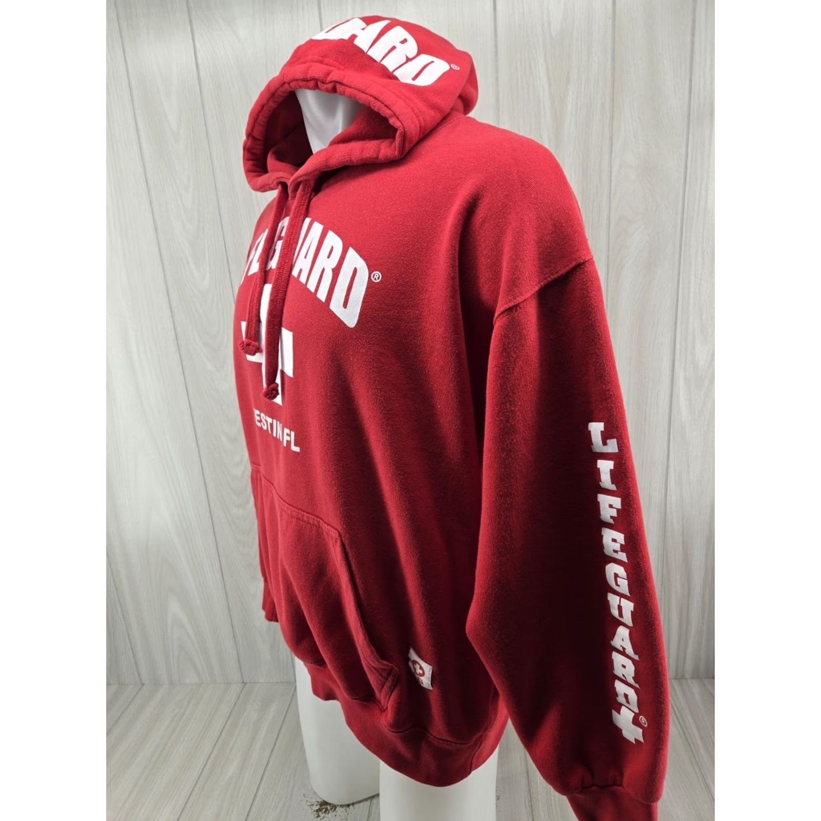 destin Lifeguard Hoodie Officially Licensed Mens XL Red Beach Lifeguard Pullover Hooded Pockets Graphic Print Size US XL / EU 56 / 4 - 4 Thumbnail