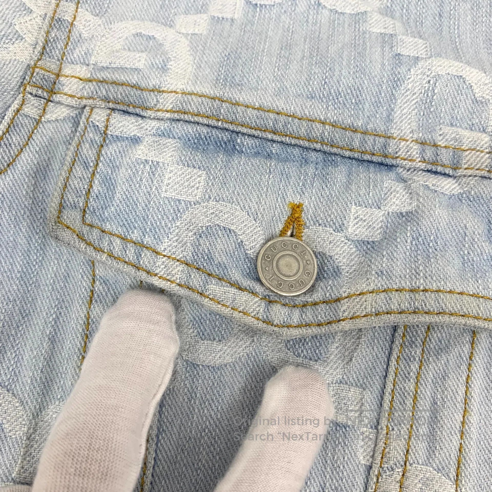 Gucci Guicci Light Blue Palm Tree Logo Jacquard Full Print Cotto Size XS / US 0-2 / IT 36-38 - 9 Thumbnail