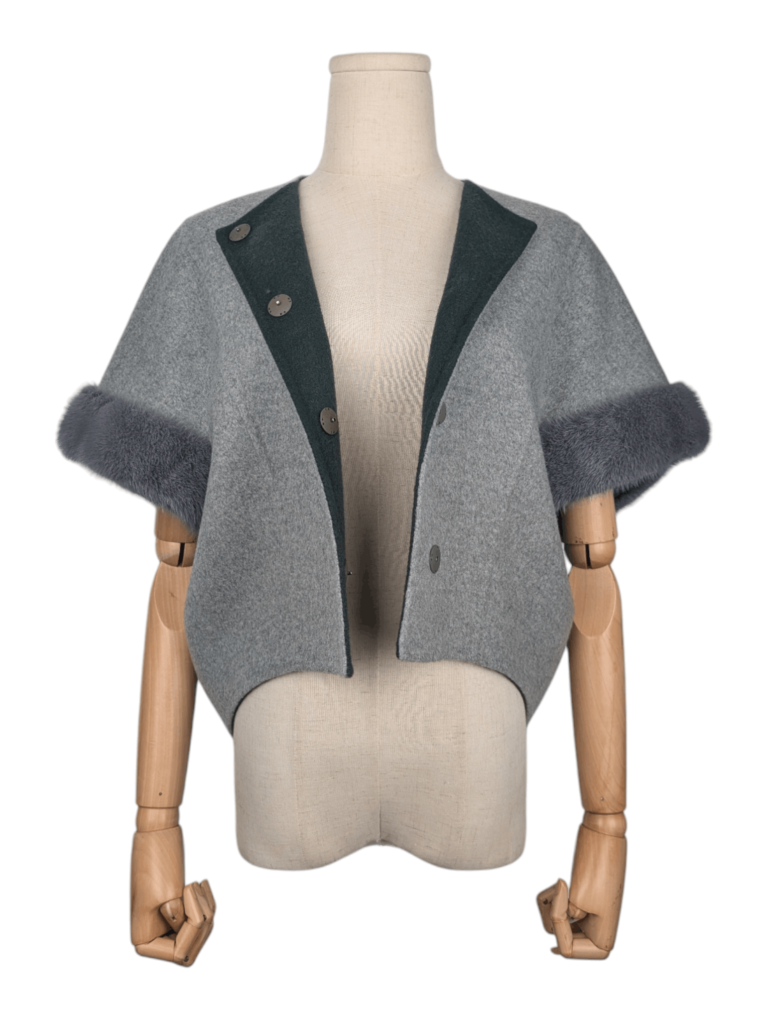 Fendi Fendi Grey Cashmere Short Sleeve Coat With Fur Wrist Size XS / US 0-2 / IT 36-38 - 3 Thumbnail