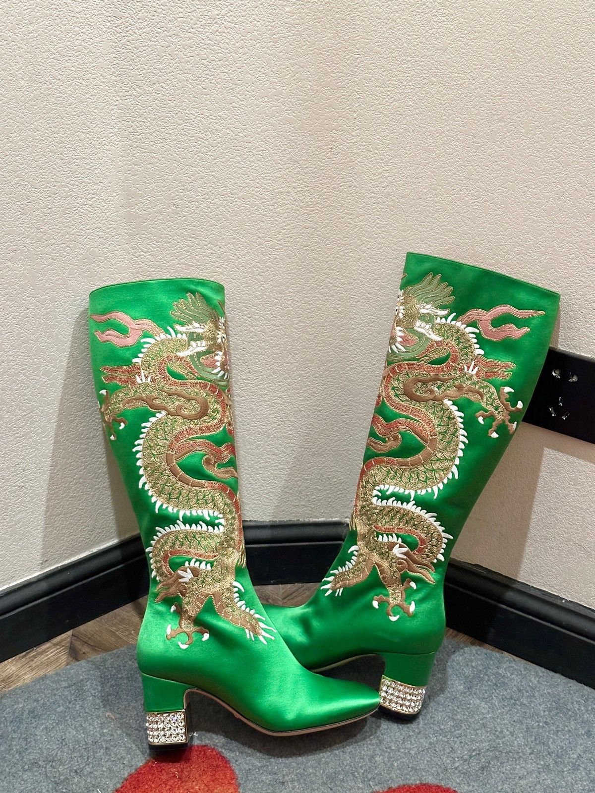 Gucci Runway Lime Green Dragon Boots With Sparkly Bows Size US 7.5 / IT 37.5 - 1 Thumbnail