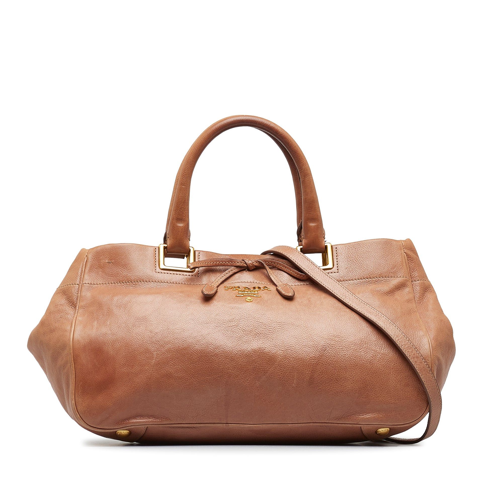 image of Prada Vitello Ribbon Satchel in Brown, Women's