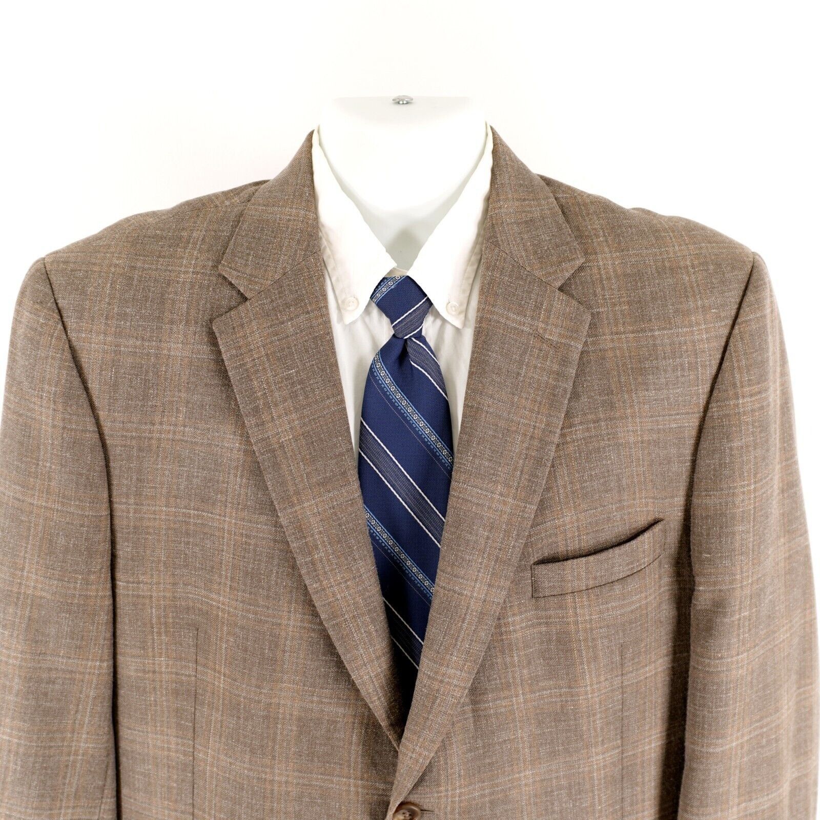 Jos. A. Bank Jos A Bank Signature Wool Silk Linen Tan Plaid 2 Button Spor Size 44R - 1 Thumbnail